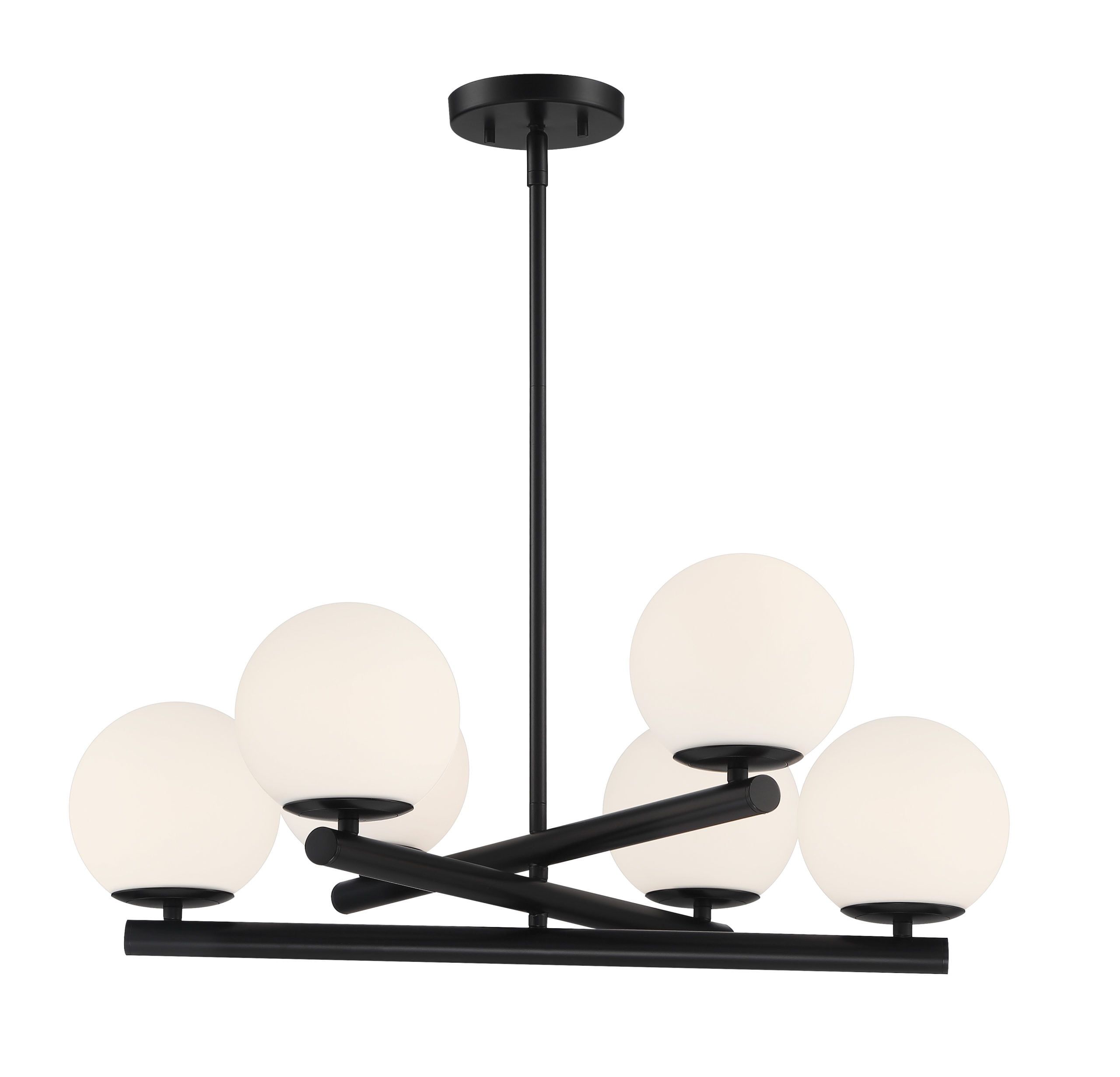 Matte Black 6-Light Chandelier with Opal Glass Shades