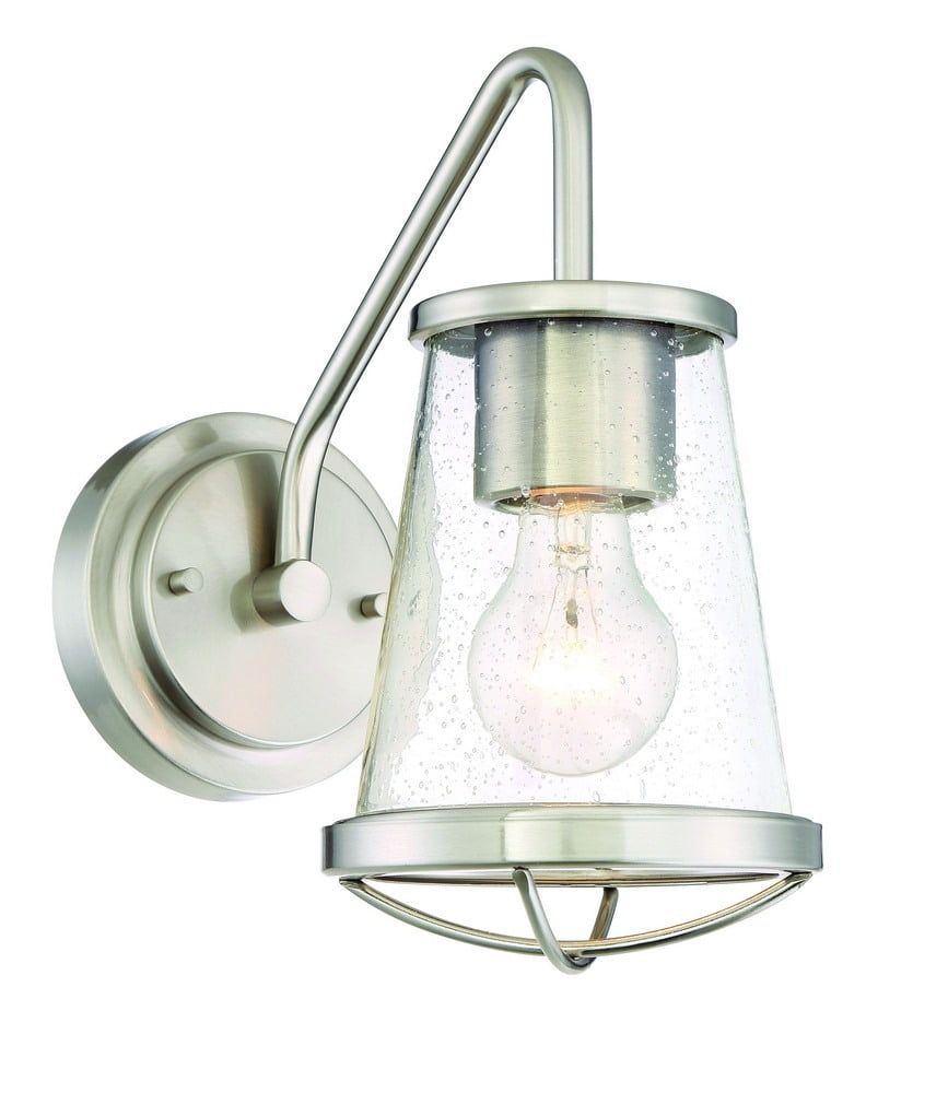 Satin Platinum Dimmable Iron Wall Sconce with Clear Seedy Glass