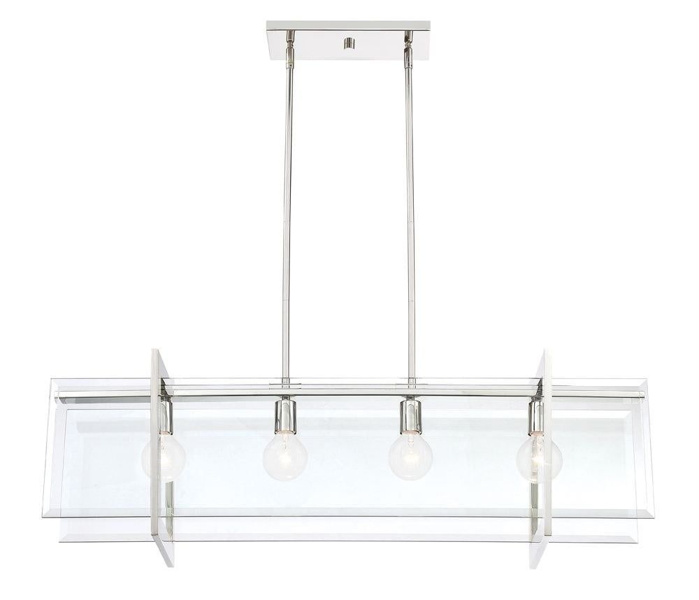 Polished Nickel Glass 4-Light Island Chandelier