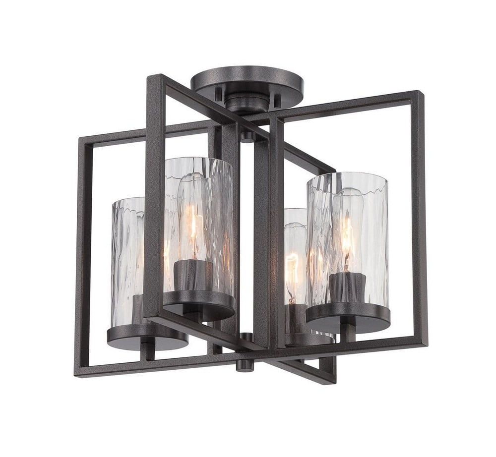 Charcoal Rain Glass 17" Transitional Semi-Flush Mount Light