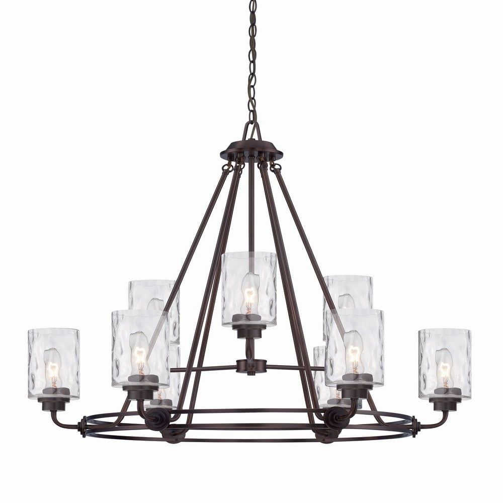 Elegant Bronze 34'' Crystal Accented Chandelier with Hammered Glass Shades