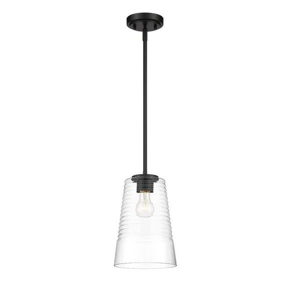 Ingo 12'' Matte Black Modern Pendant with Clear Ripple Glass