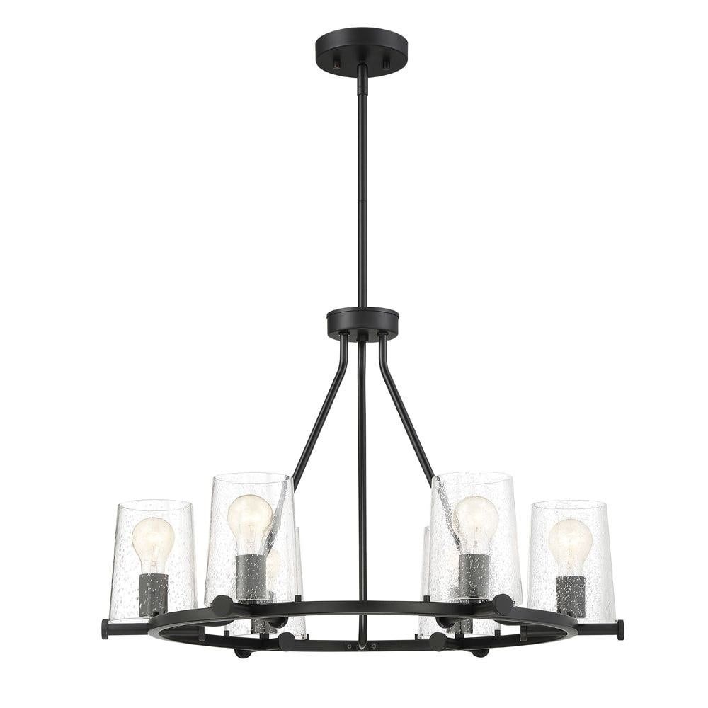 Matteson Matte Black 6-Light Chandelier with Glass Shades