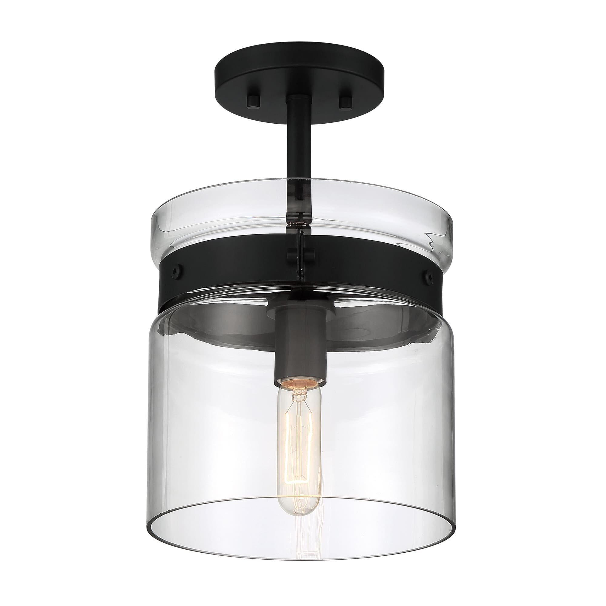 Midnight LA 14'' Matte Black Glass Semi-Flush Mount Ceiling Light