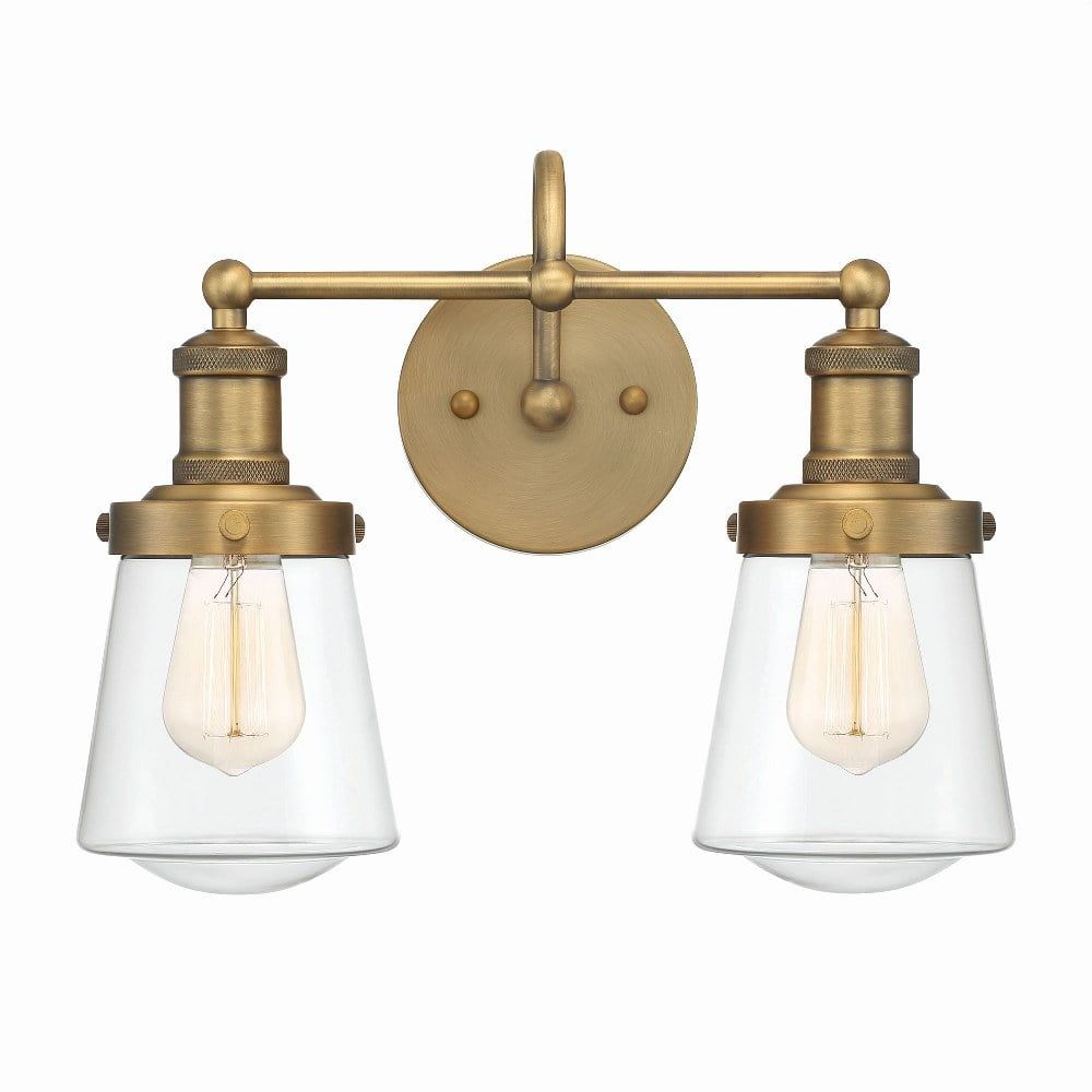 Taylor Old Satin Brass 2-Light Dimmable Vanity Fixture with Clear Glass Shades