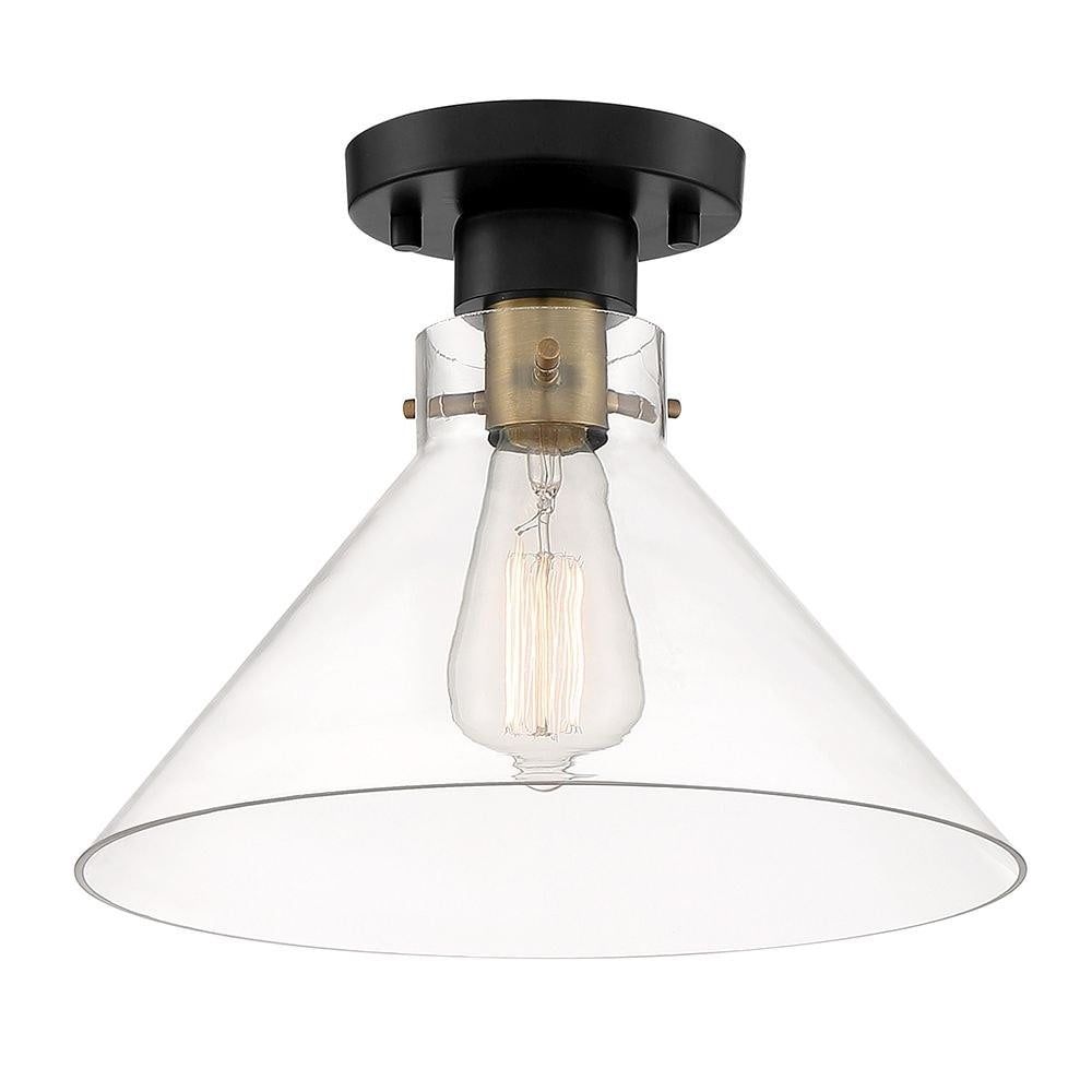 Matte Black Glass Indoor/Outdoor Semi Flush-Mount Light