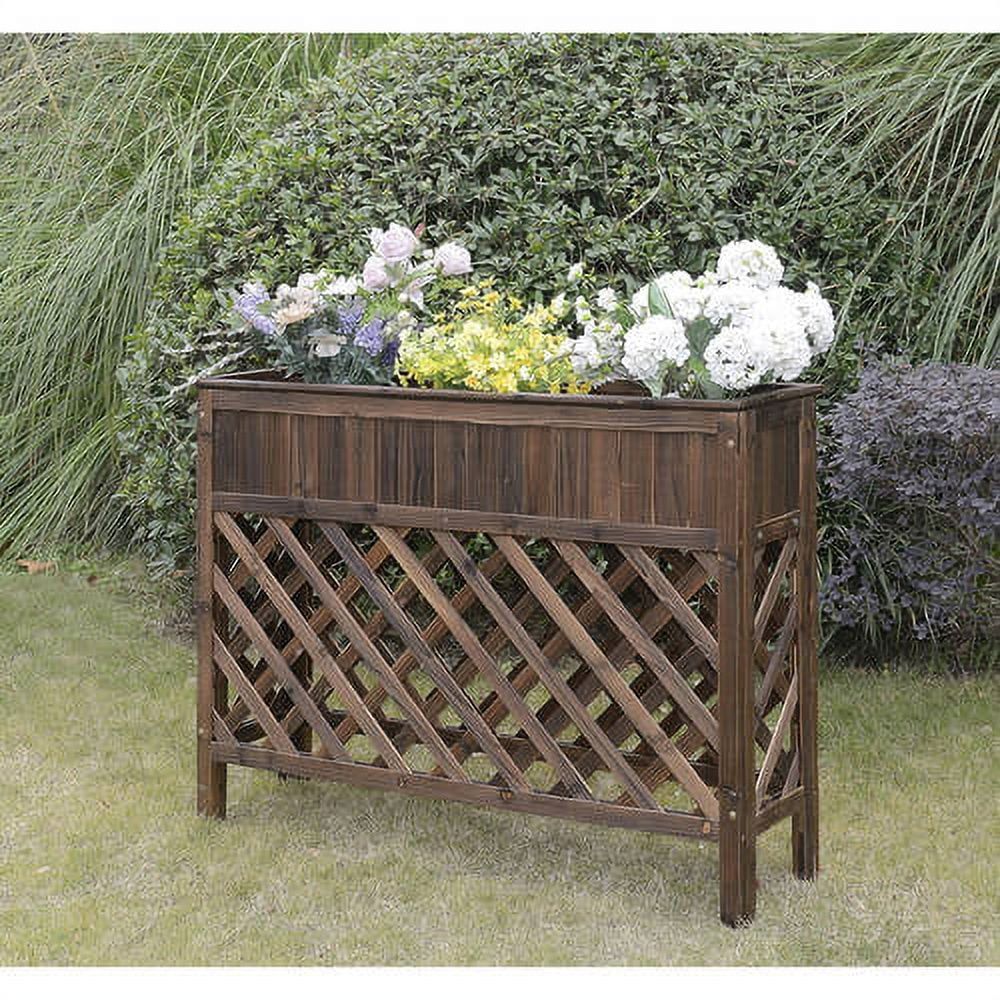 Comfort Height Outdoor Patio Planter with Bottom Lattice Design, Brown