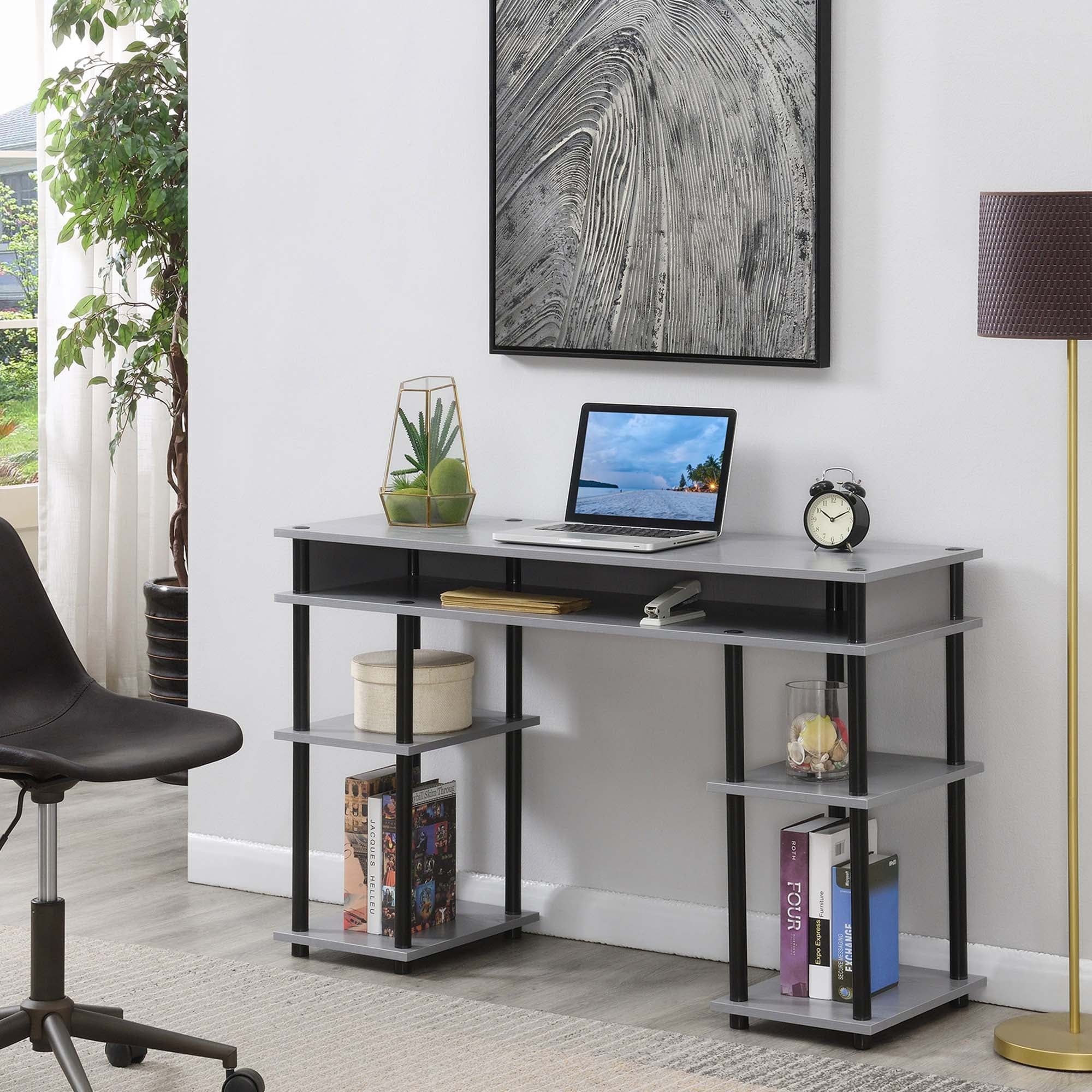 Modern Gray & Black No-Tools 48" Student Desk with Storage