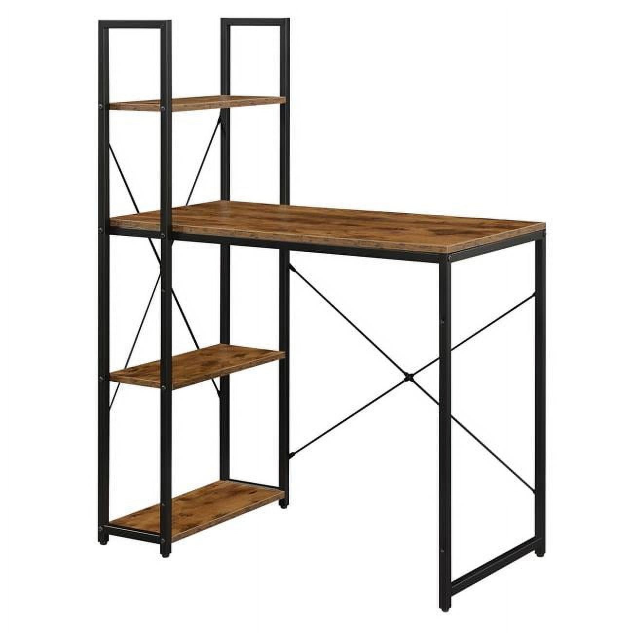 Barnwood & Black 36" Office Workstation Desk with 4-Tier Shelves