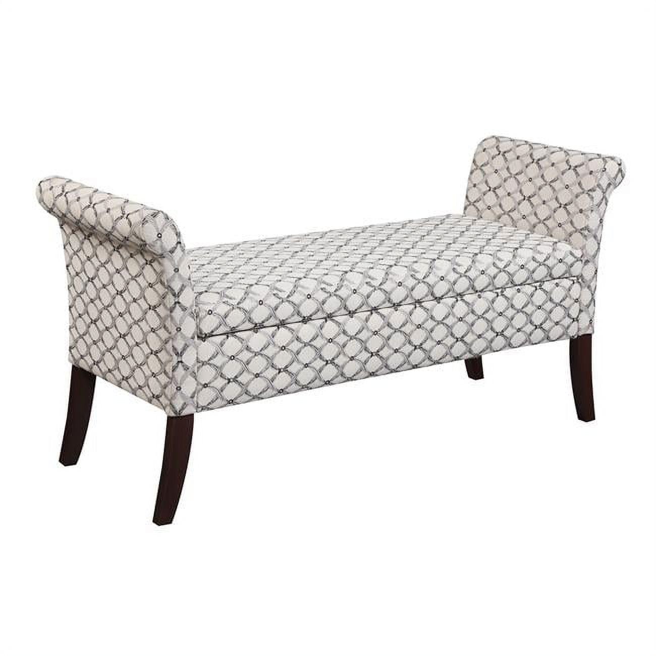 Elegant Ribbon Pattern Tufted Storage Bench with Rolled Armrests