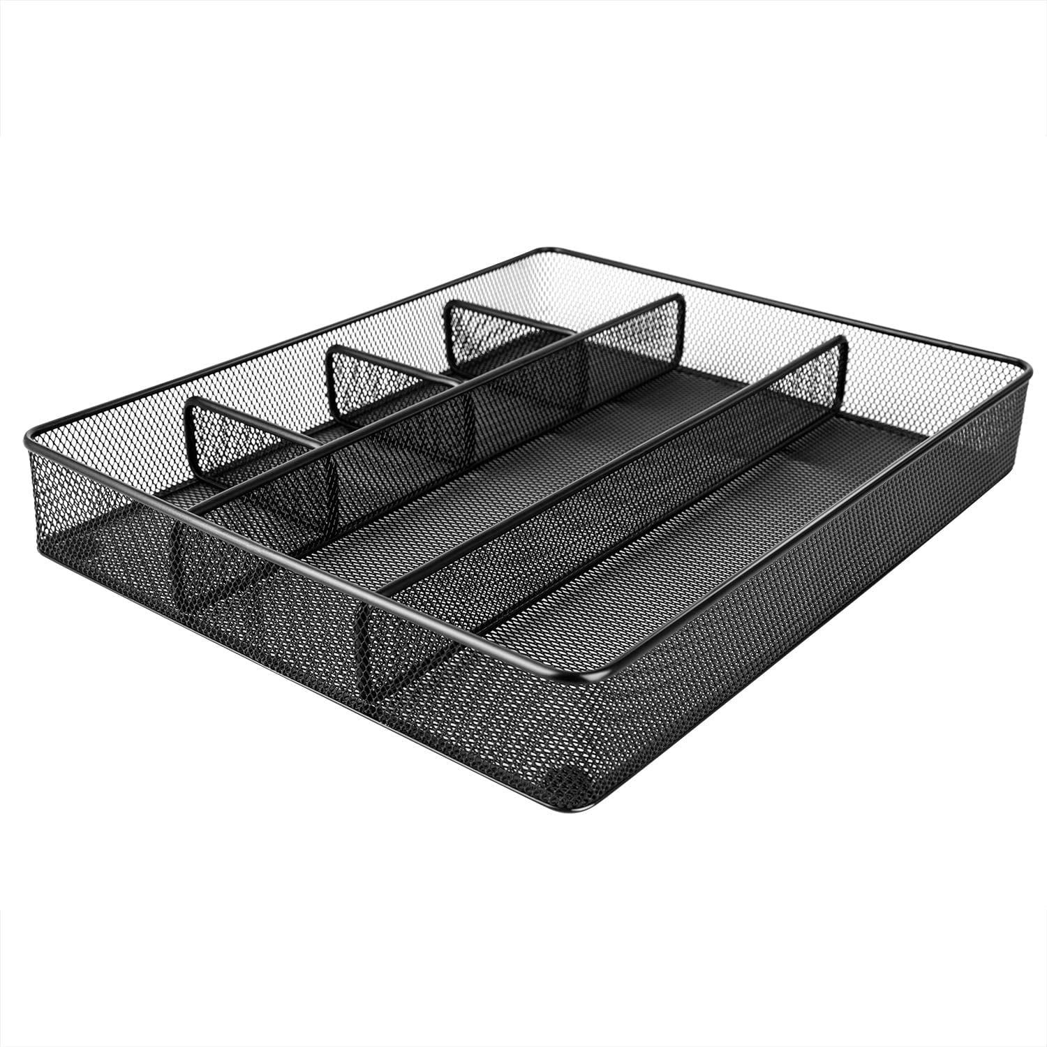 Black Metal Mesh 6-Compartment Desk Drawer Organizer