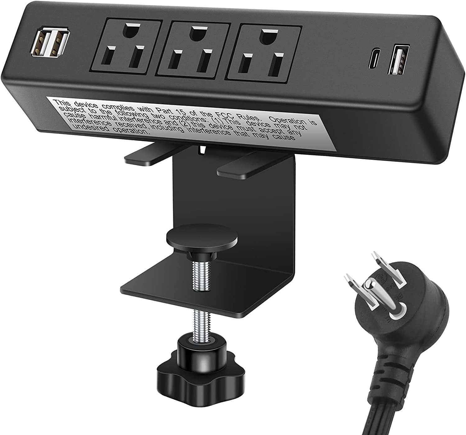 Black Desk Clamp Power Strip with USB Ports