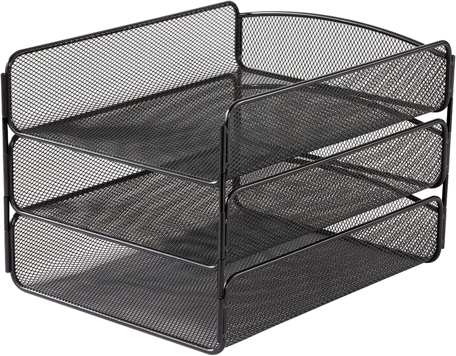 Black Steel Mesh 3-Tier Letter Tray Organizer