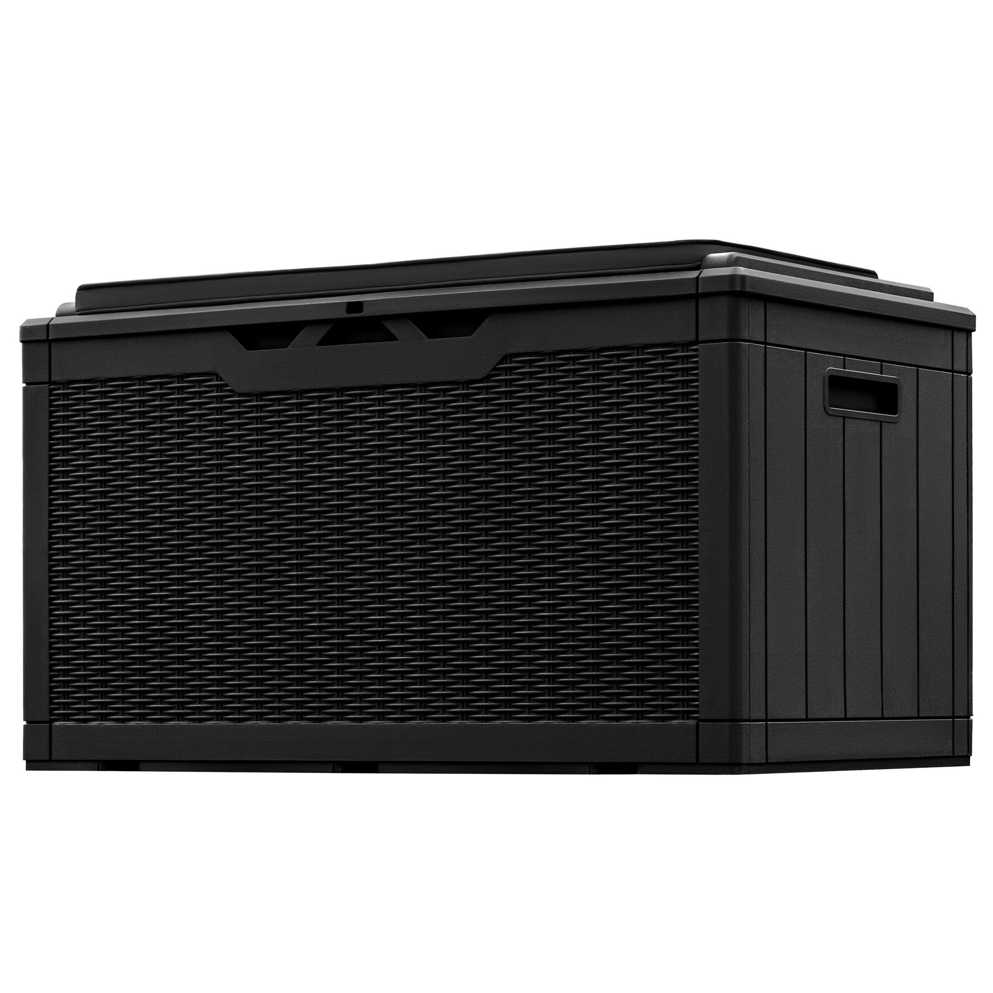 Black 100-Gallon Lockable Resin Deck Box with Cushion Storage