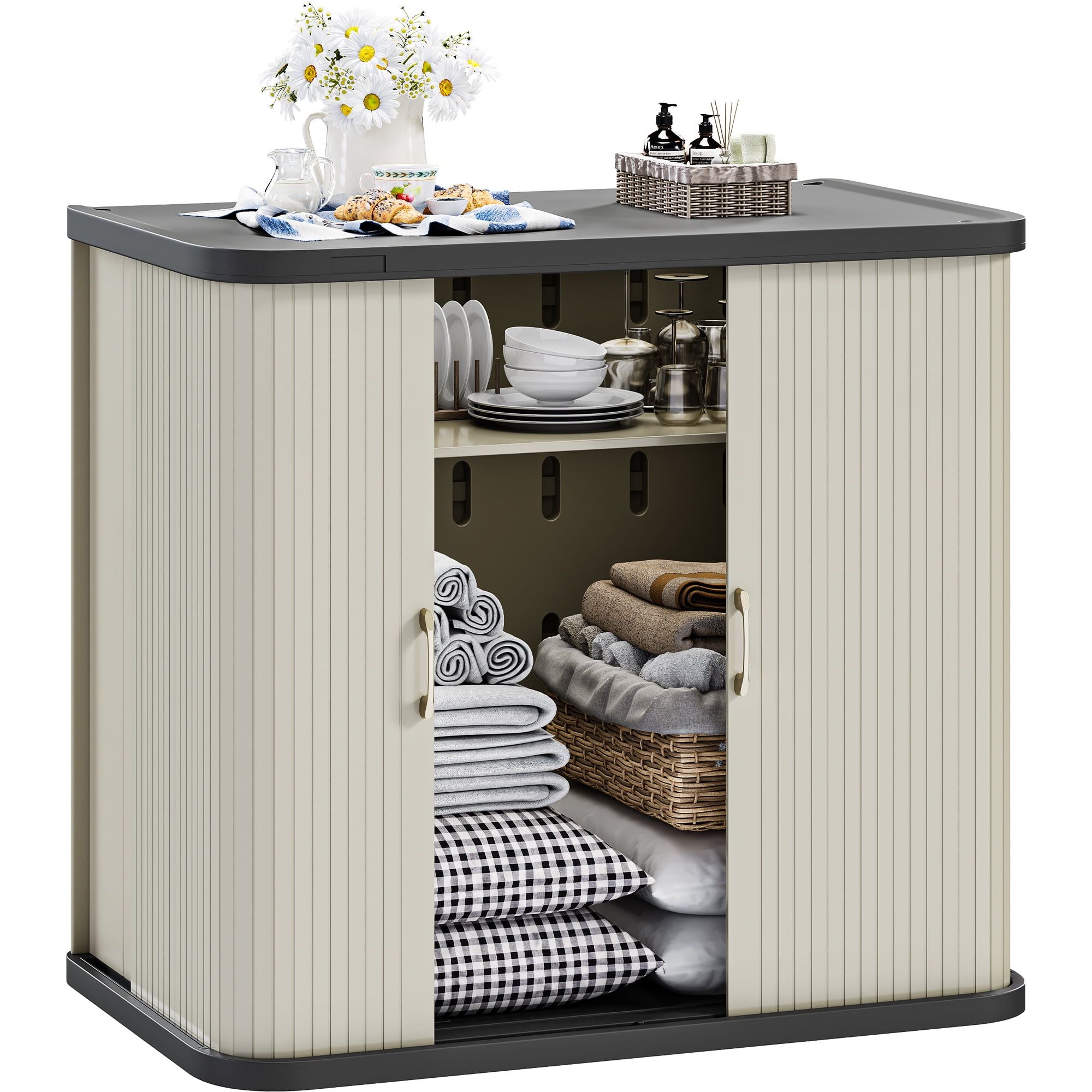 Light Gray 73 Gallon Resin Storage Cabinet with Sliding Doors