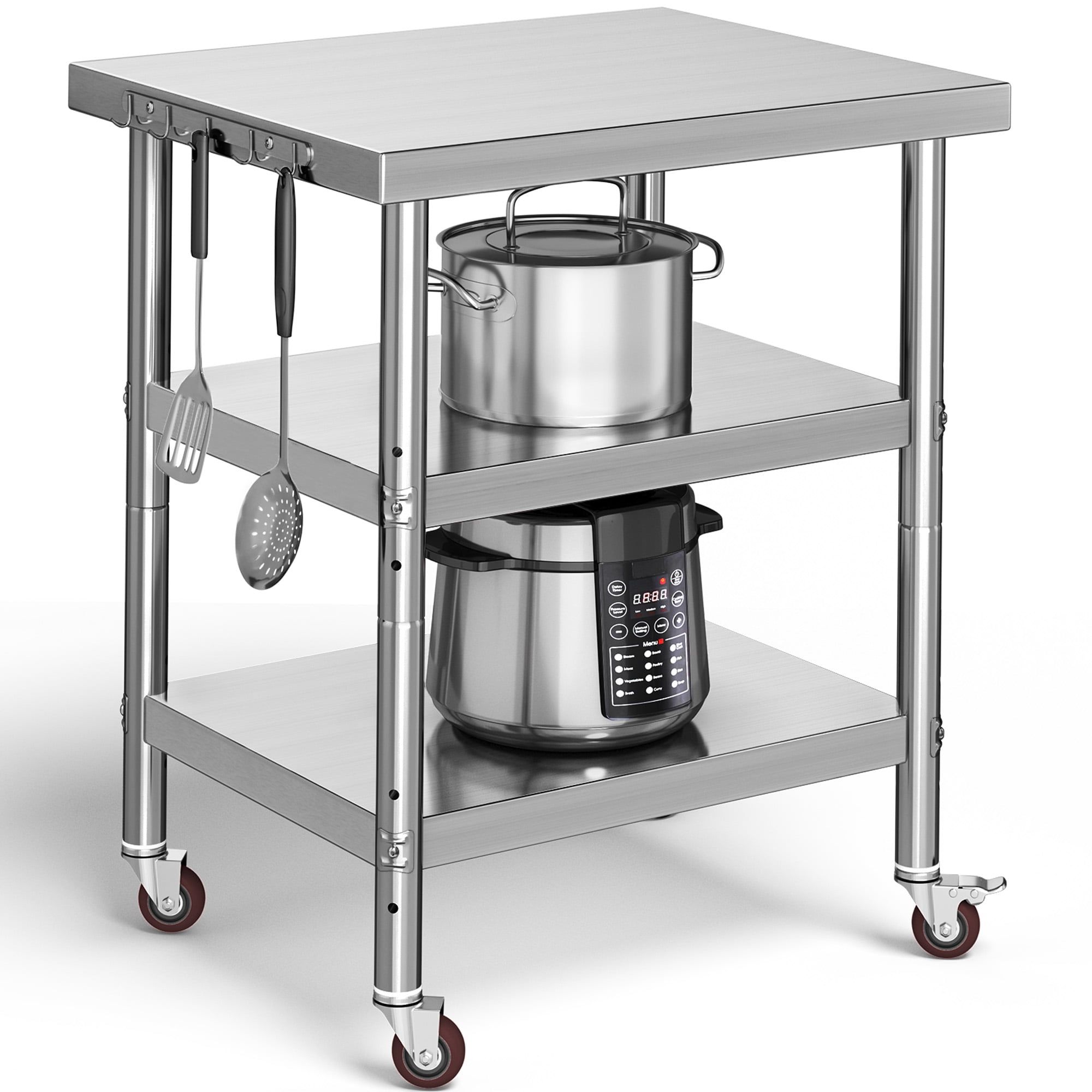 Stainless Steel 3-Shelf Work Table with Wheels