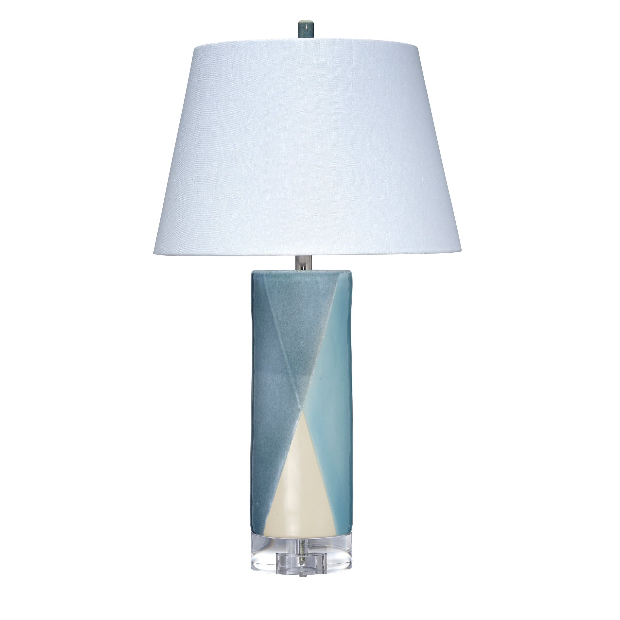 Blue and Cream Ceramic Table Lamp with White Linen Shade