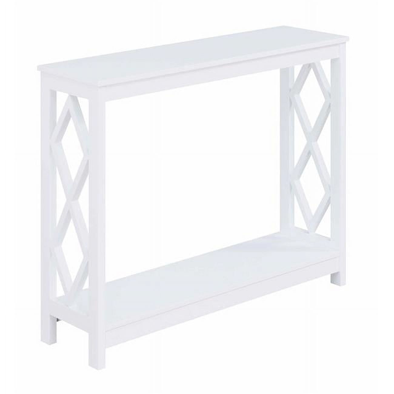 White Diamond Cut-Out Wood Console Table with Storage