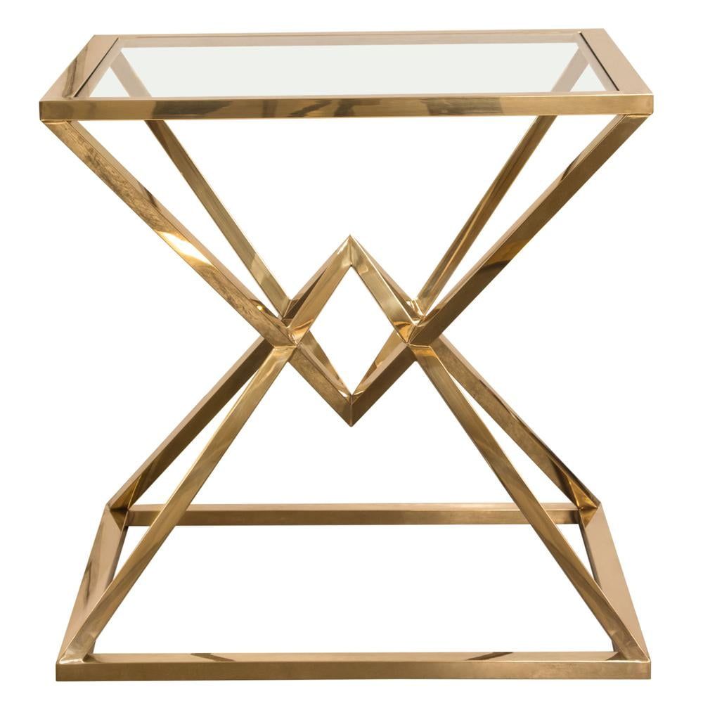 Gold Stainless Steel and Glass Square End Table, 24x24x24