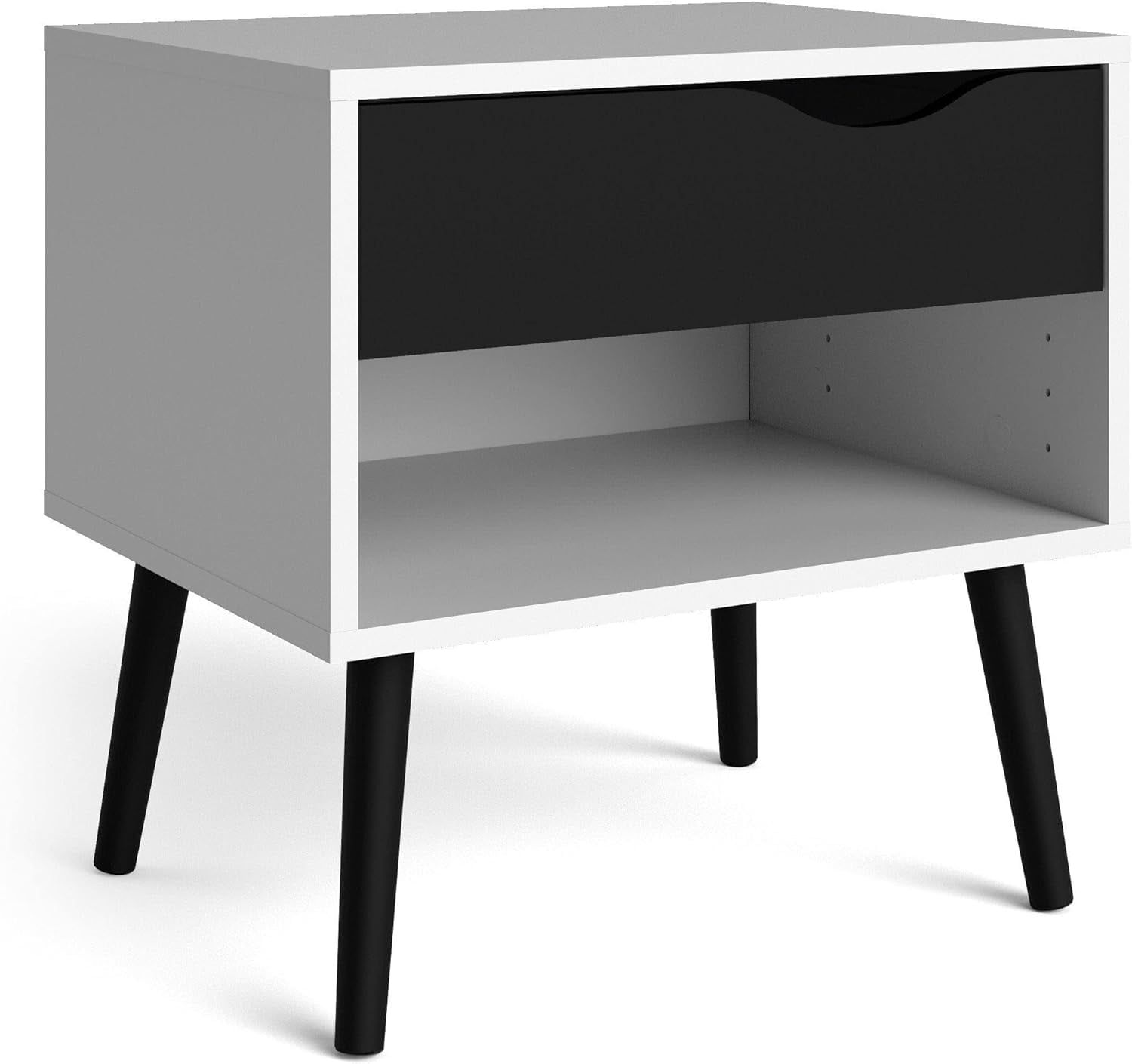 Diana Scandinavian Two-Tone White & Black Matte Nightstand with Drawer