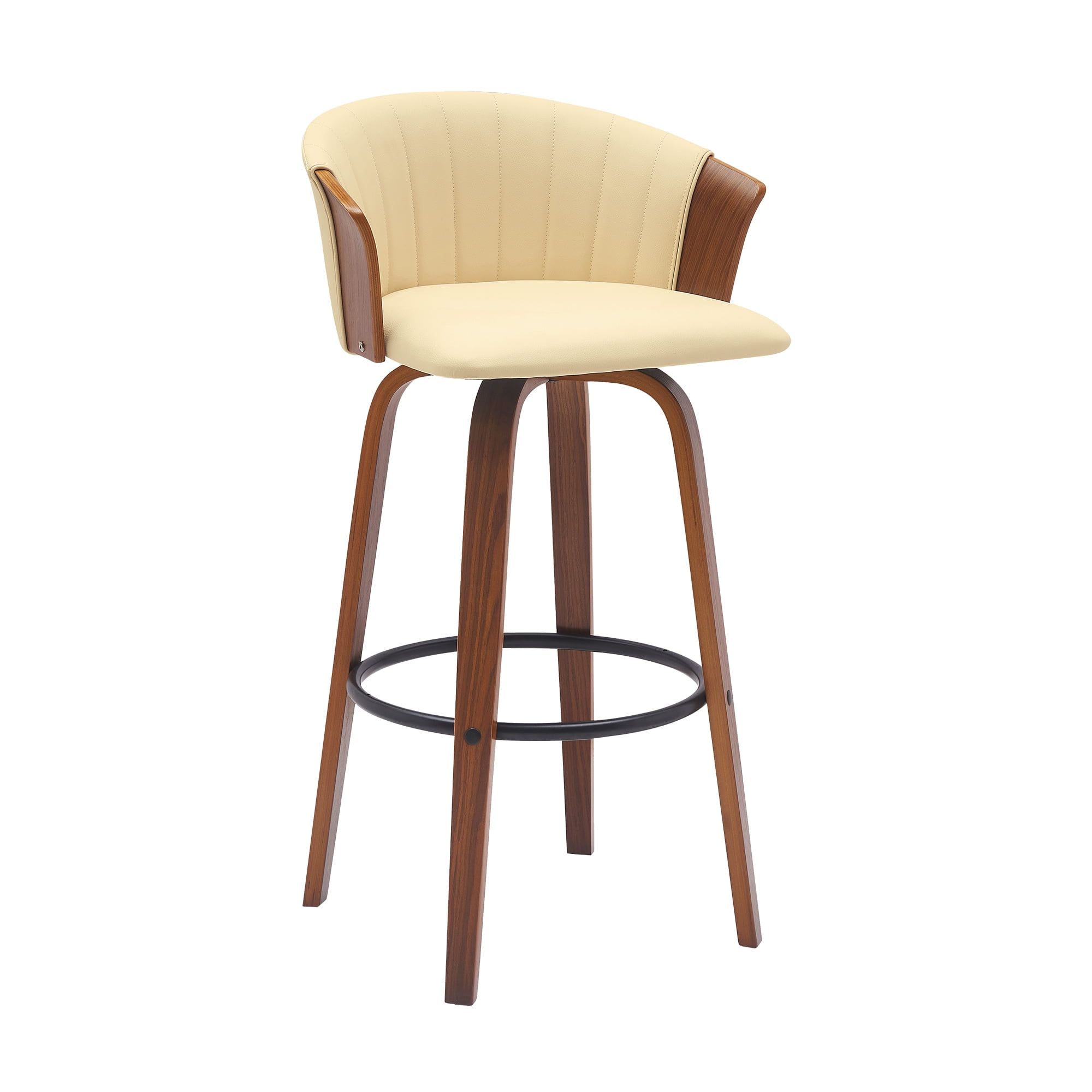 Diana 30" Cream Faux Leather Swivel Bar Stool with Walnut Wood