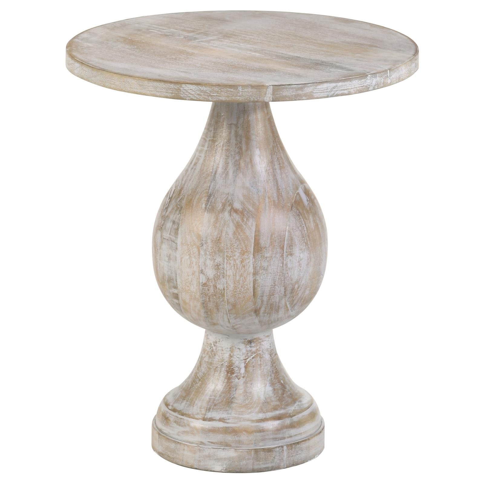 White Washed Mango Wood Round Pedestal Accent Table