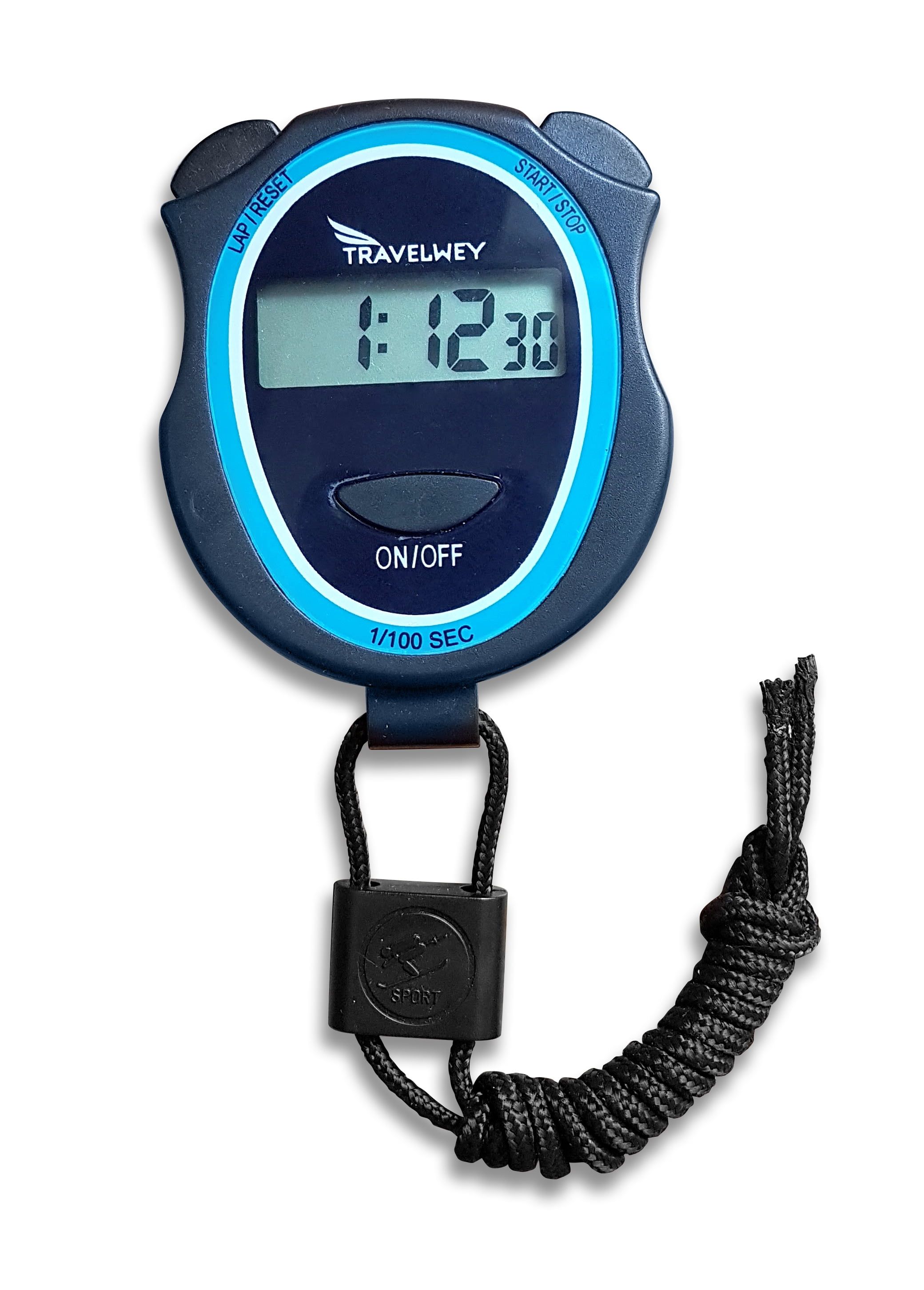 Black Digital Stopwatch with Clear Display and AAA Batteries