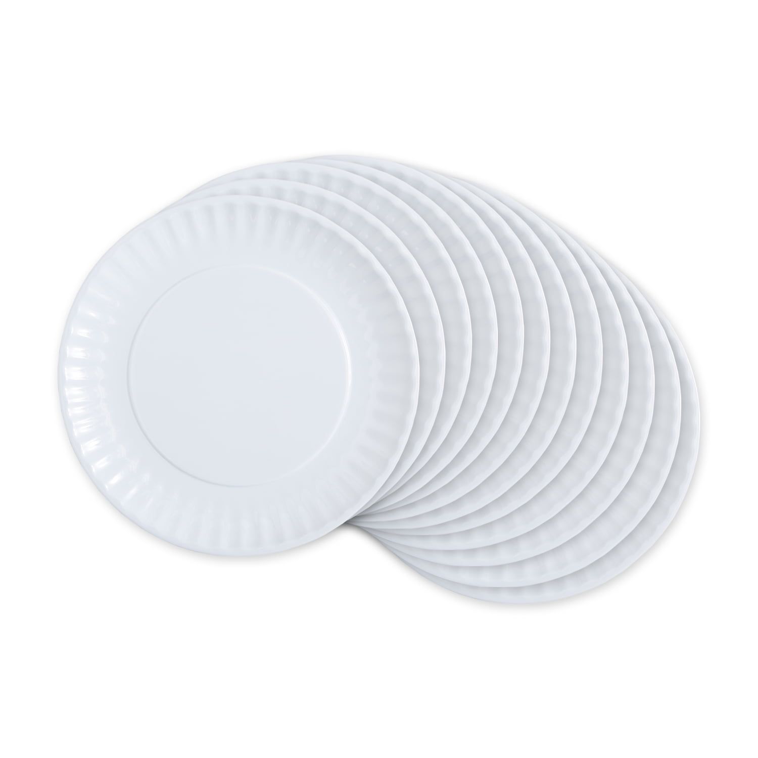 White Melamine Chip-Resistant Picnic Plates, Set of 12