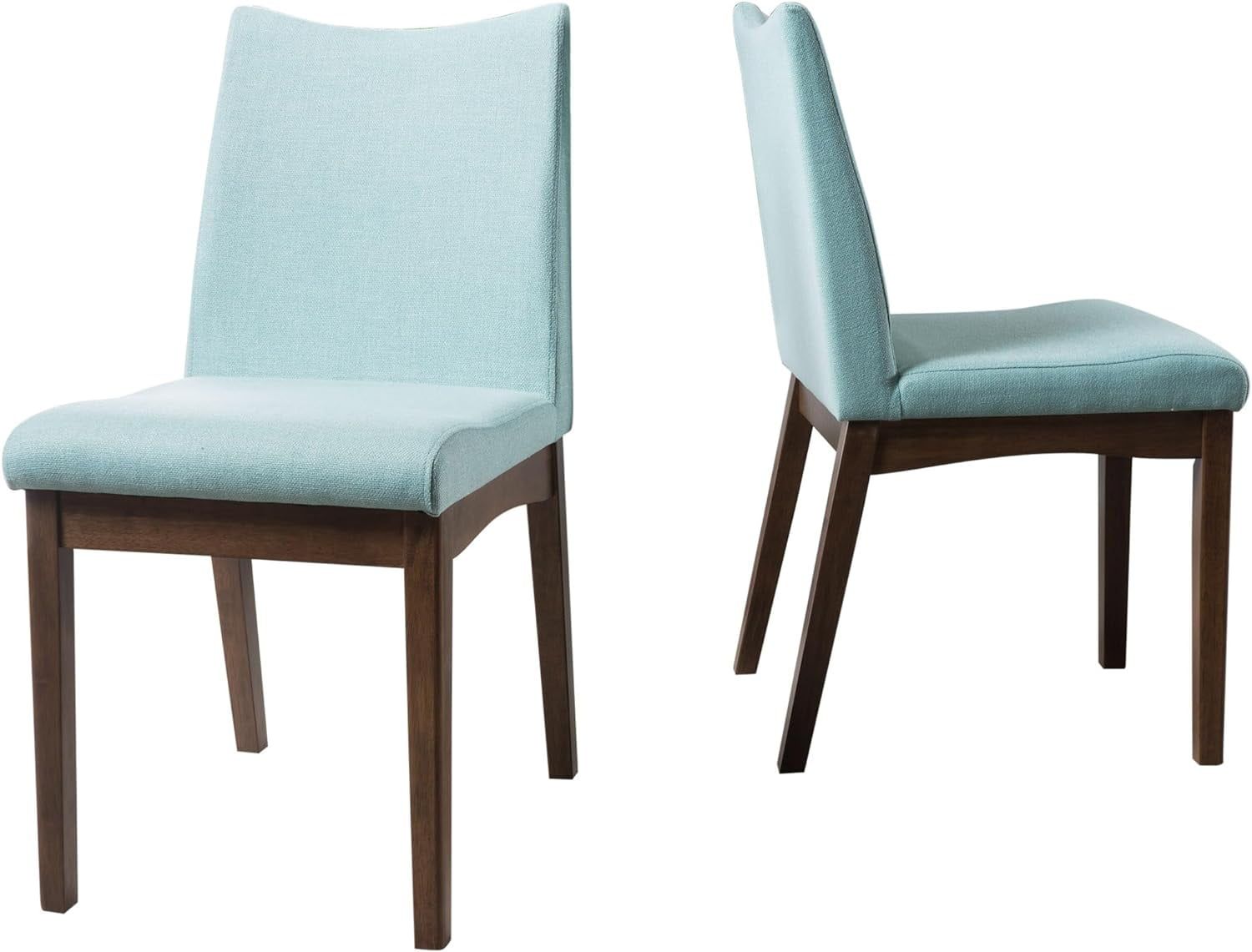 Mint Upholstered Mid-Century Modern Dining Chairs with Walnut Frame, Set of 2