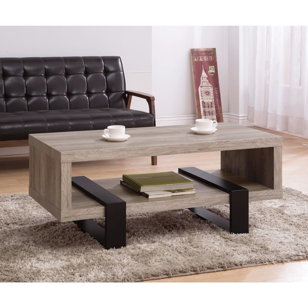 Gray Driftwood and Black Rectangular Wood Coffee Table