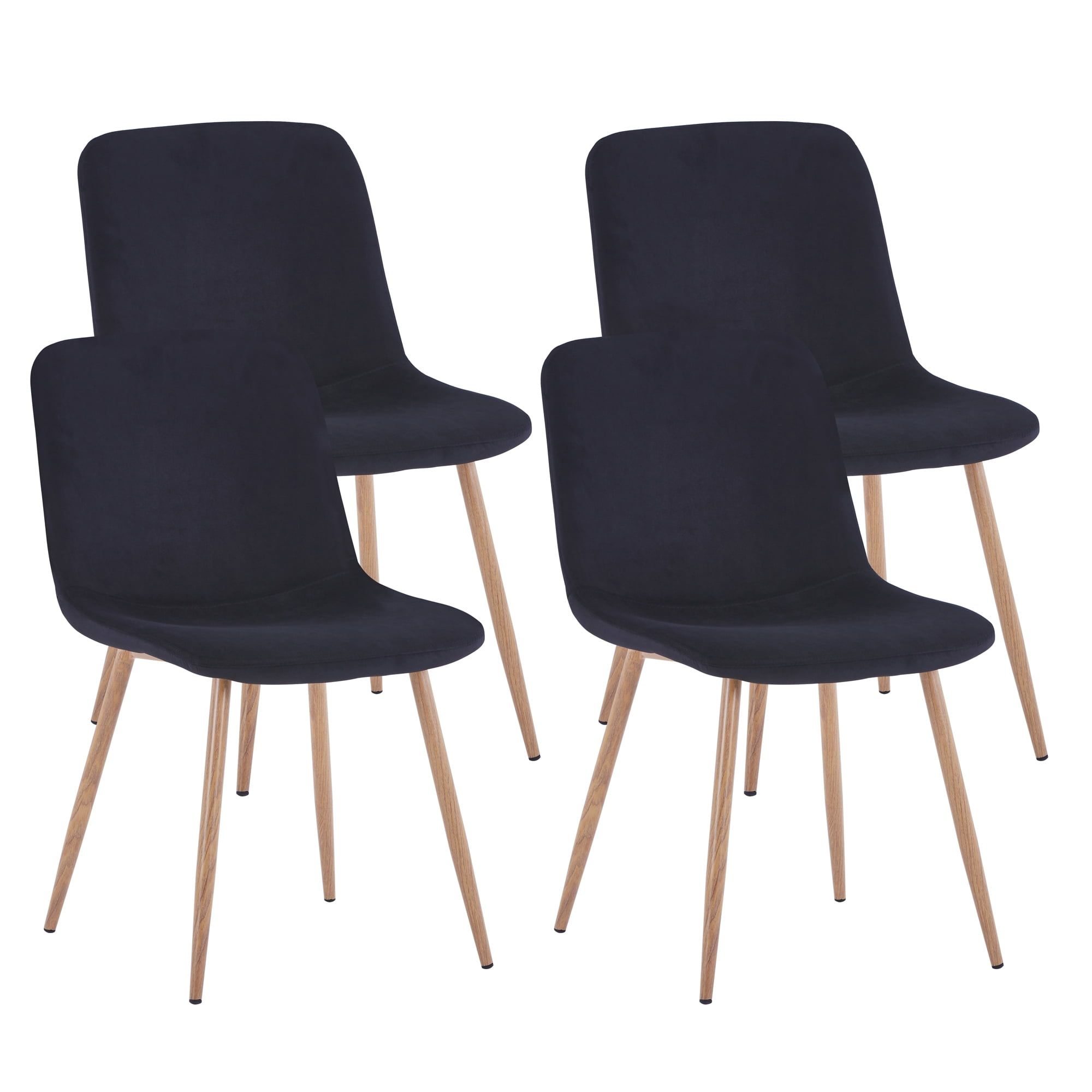 Black Velvet Upholstered Dining Chairs with Wood Legs, Set of 4