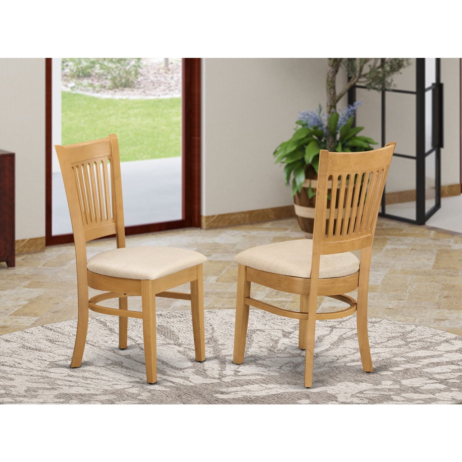 Elegant Slatted Back Black Linen & Wood Dining Chair Set