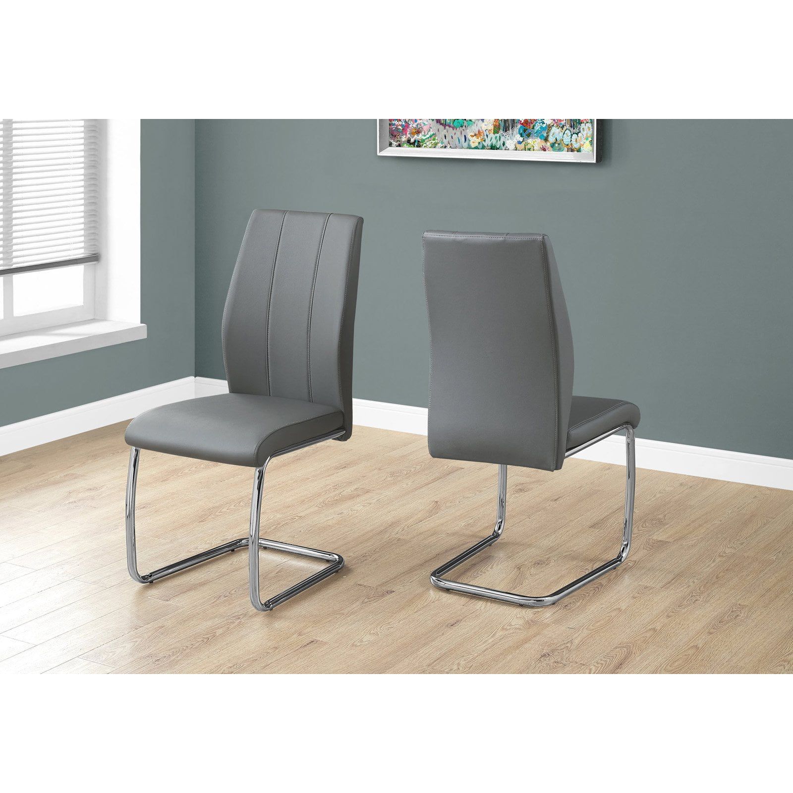 High Back Grey Leather Upholstered Side Chair with Metal Base