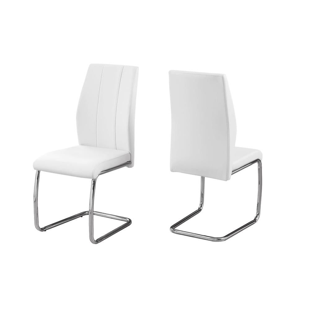 Modern High-Back White Faux Leather Side Chair with Chrome Base