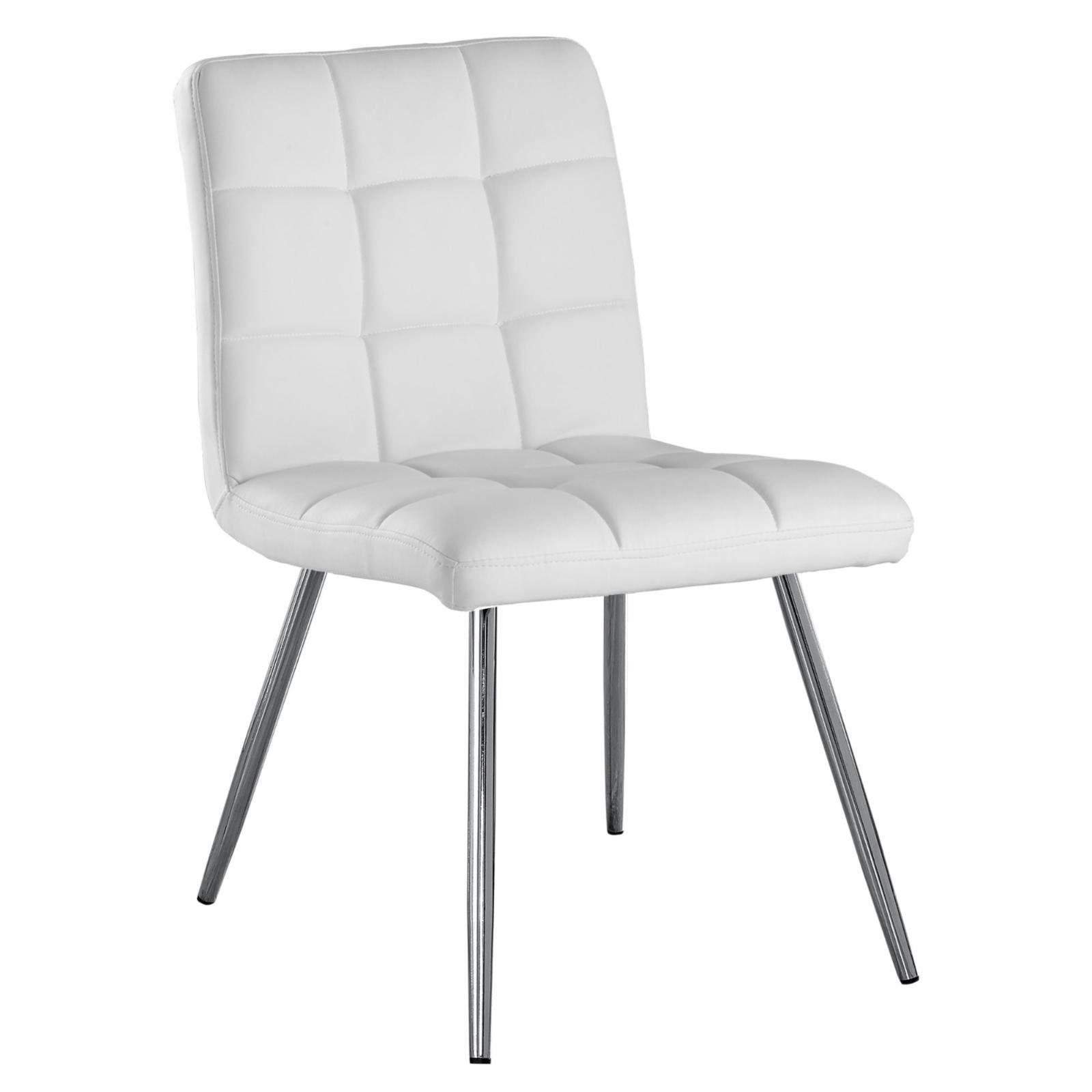 Contemporary White Faux Leather Dining Chairs with Chrome Legs, Set of 2