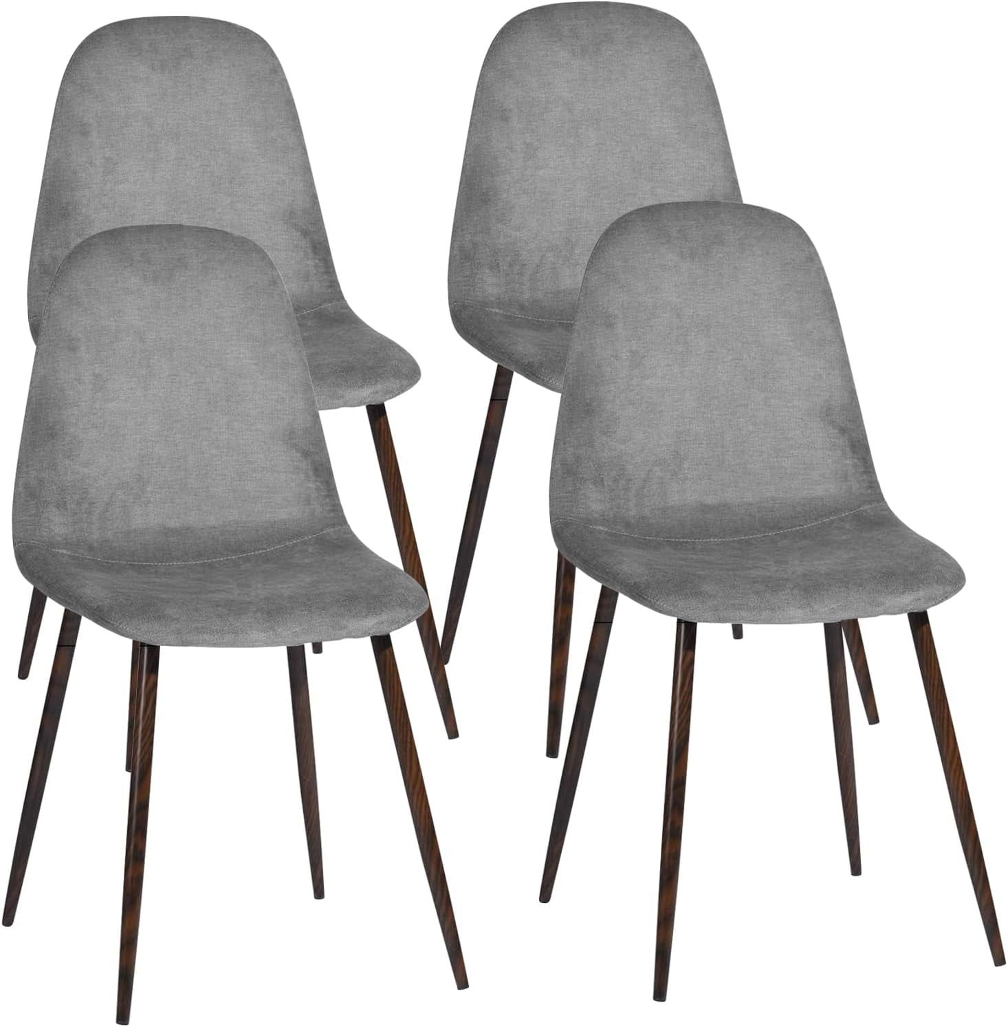 Gray Upholstered Mid-Century Modern Dining Chairs with Metal Legs, Set of 4