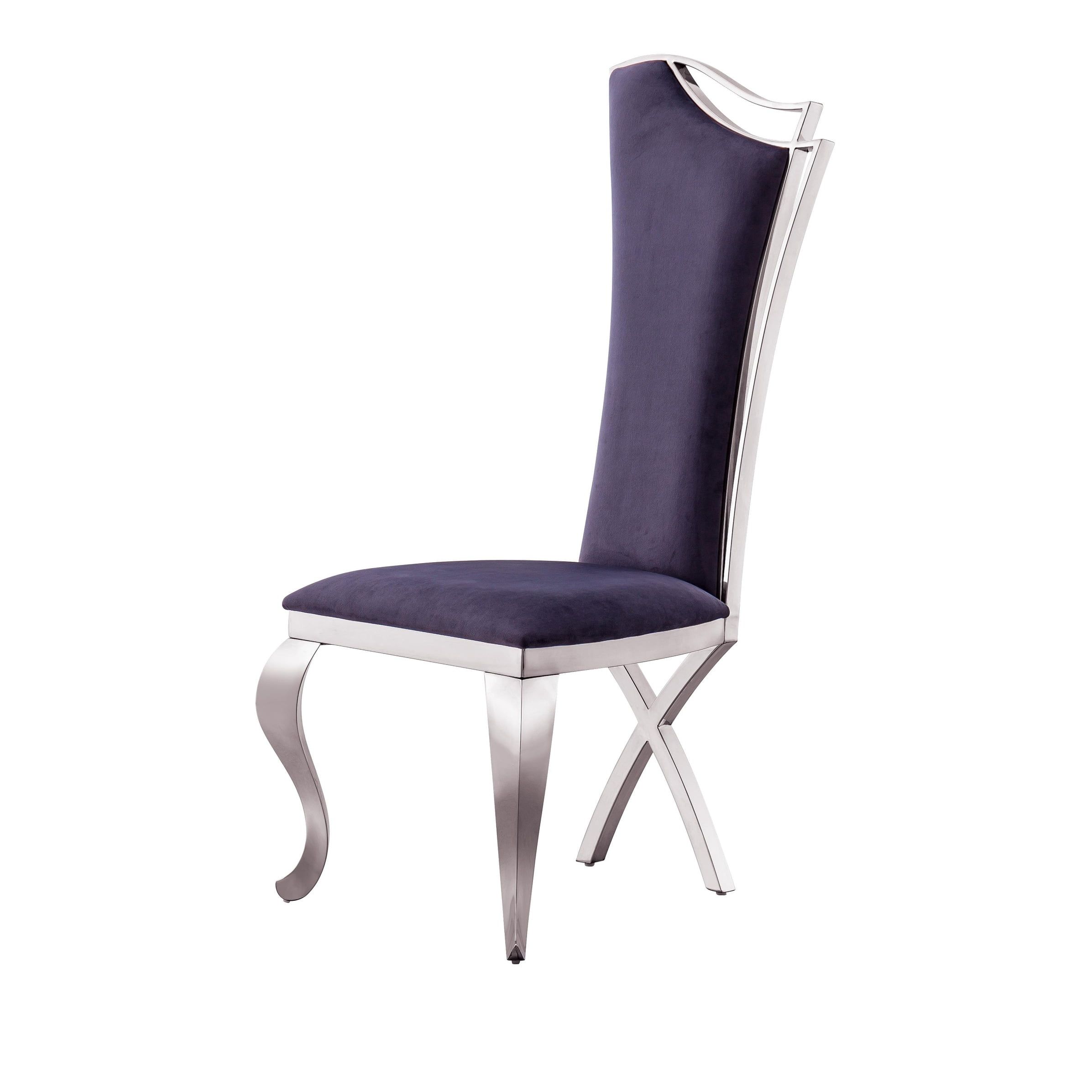 Grey Velvet Upholstered Dining Chair with Stainless Steel Legs