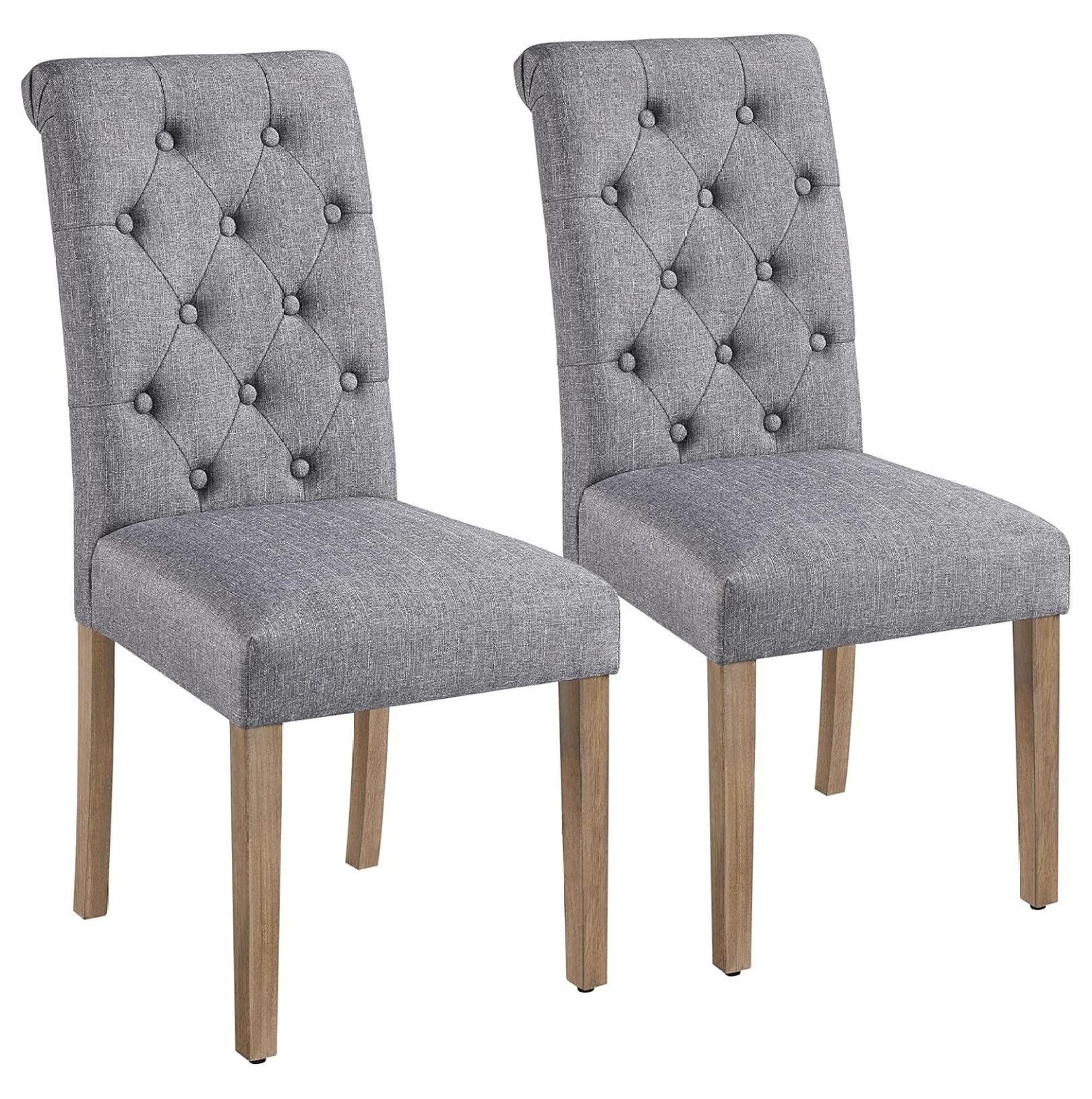 Gray Upholstered High Back Tufted Parsons Side Chairs with Wood Legs