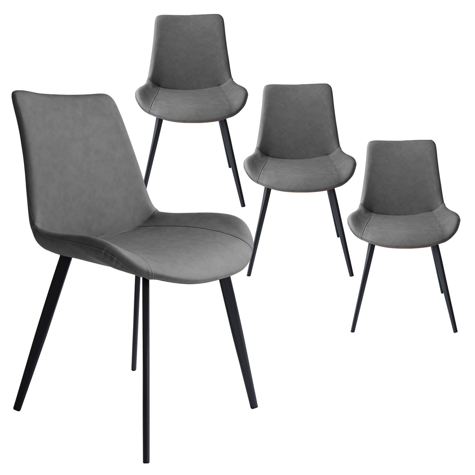 High Back Grey Faux Leather Upholstered Side Chair with Metal Legs