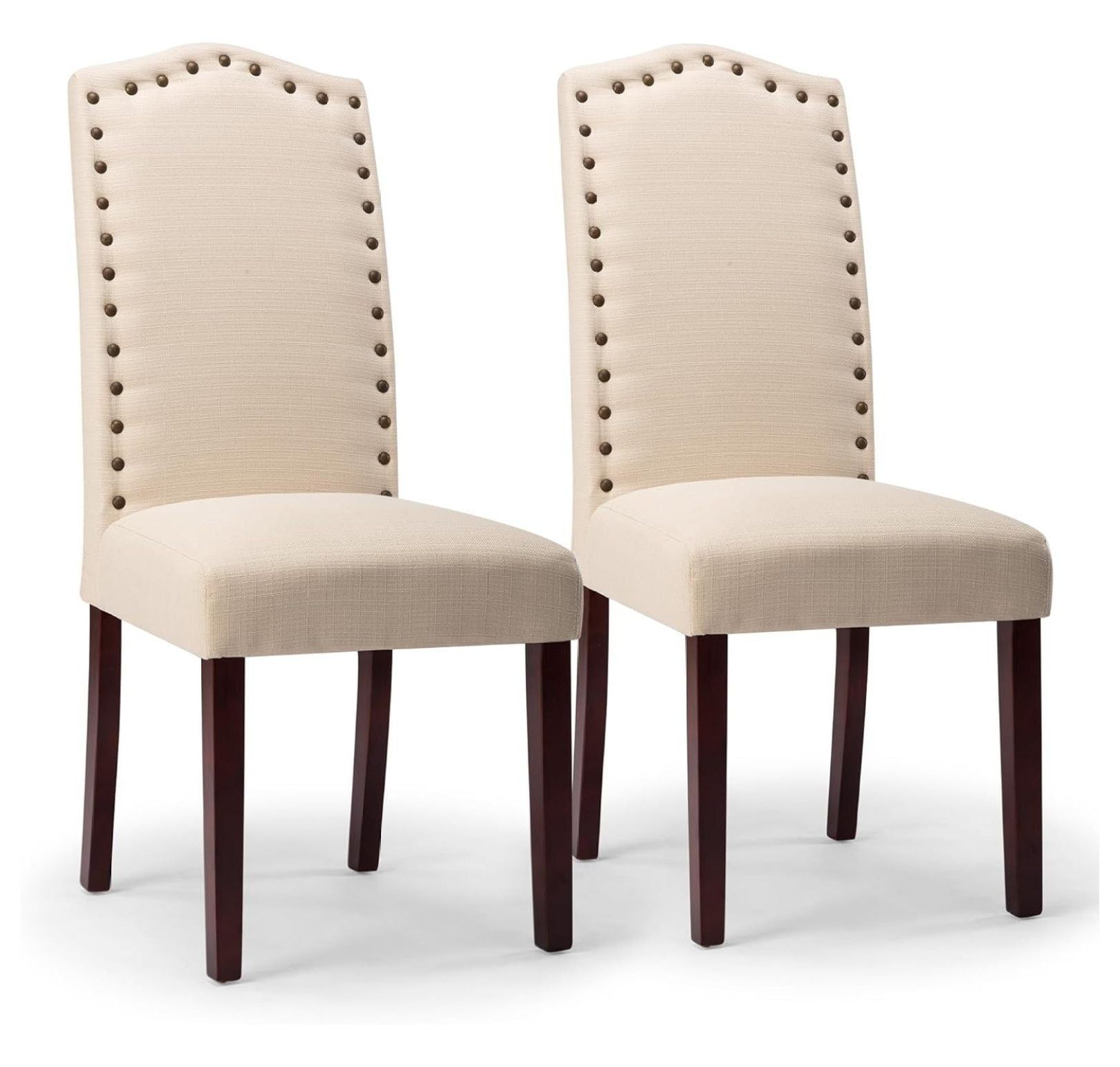 Beige Linen Upholstered Parsons Side Chairs with Wood Legs, Set of 2