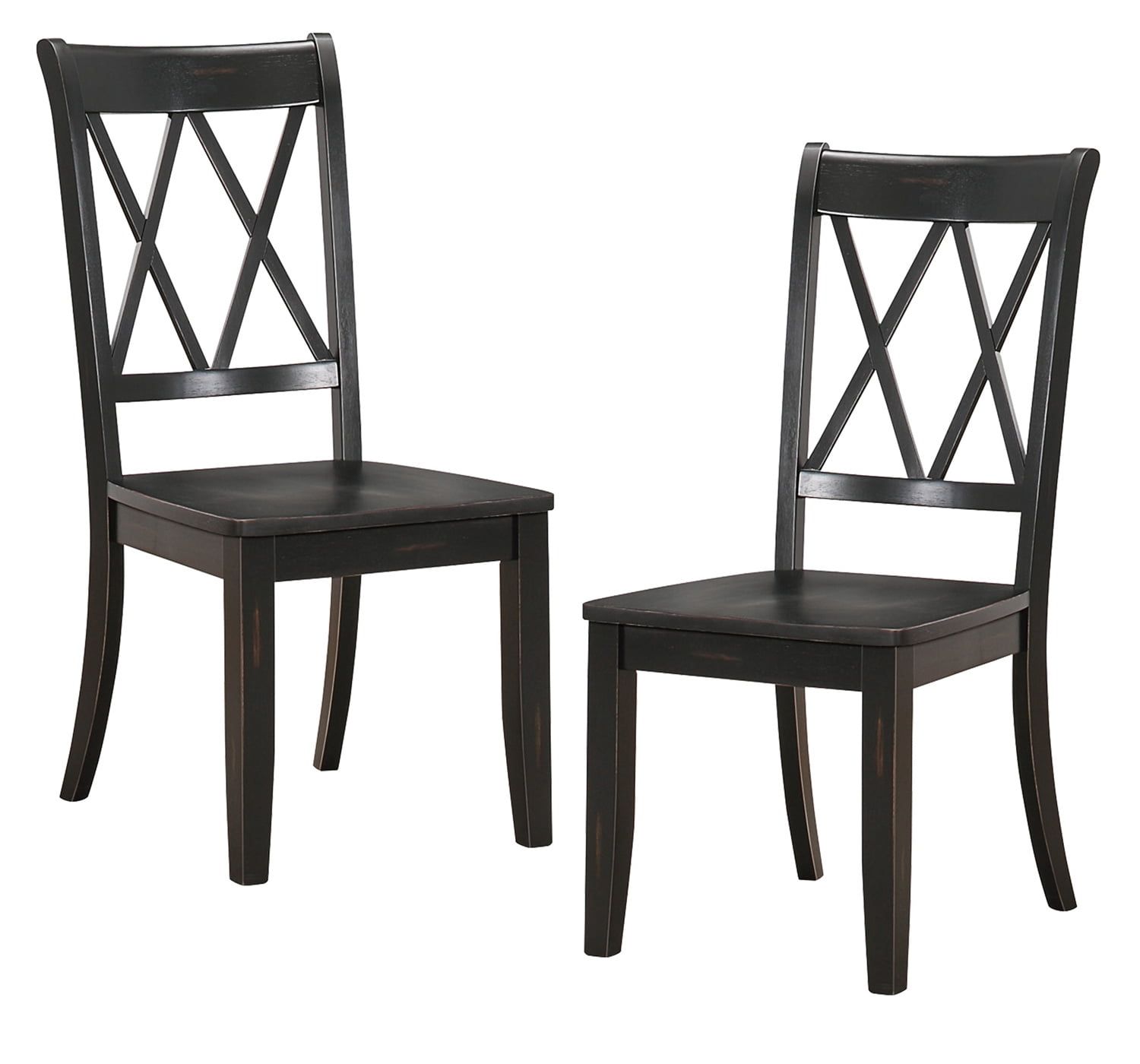 Rustic Black Wood Side Chair with Double-X Back, Set of 2