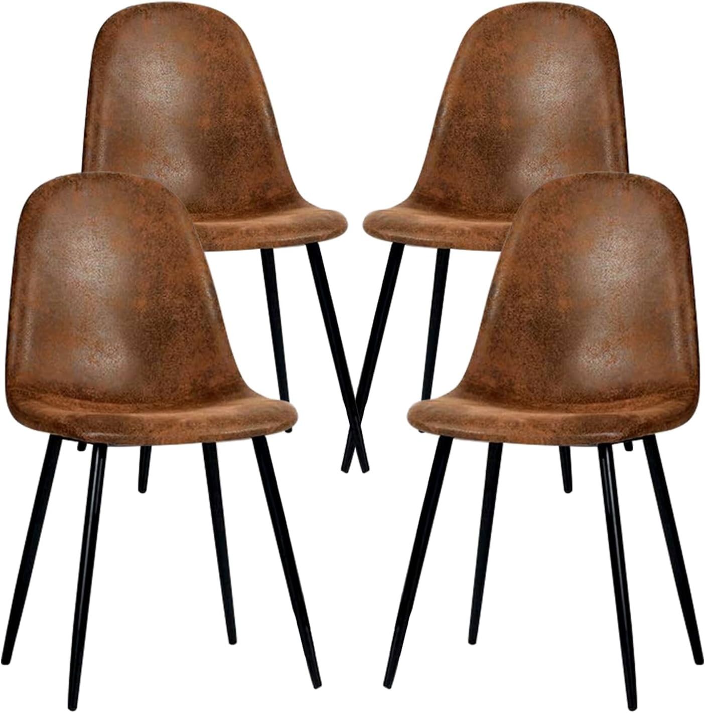 Set of 4 Brown Suede Upholstered Side Chairs with Metal Legs