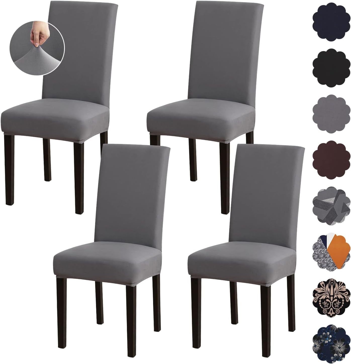 Gray Stretch Spandex Dining Chair Covers, Set of 4