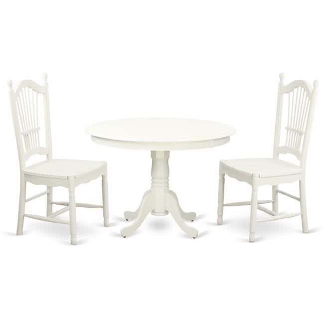 Linen White Round Dining Table Set with 2 Chairs