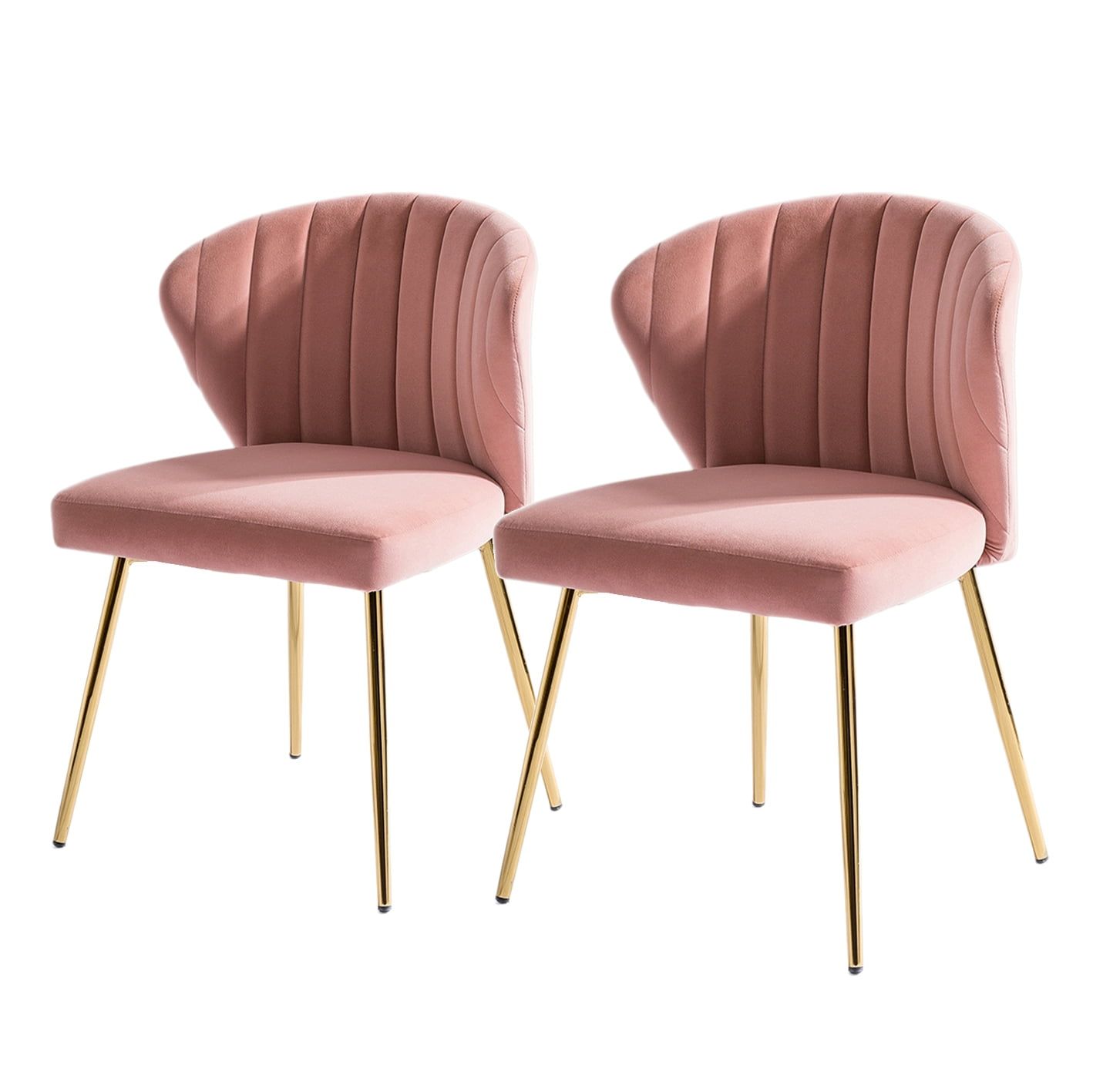 Pink Velvet Upholstered Low Side Chair with Metal Legs