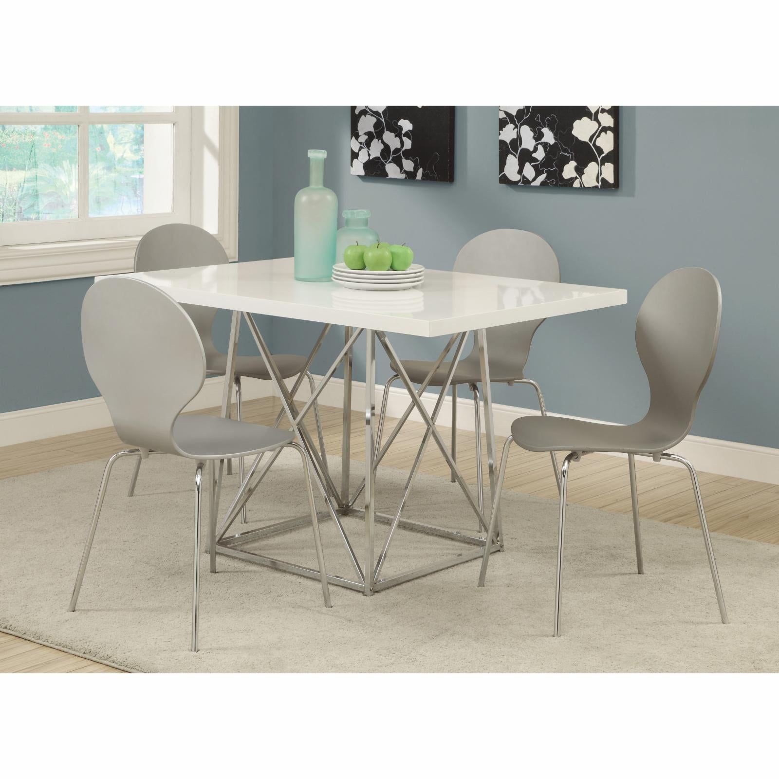 Contemporary Glossy White and Chrome 48" Rectangular Dining Table