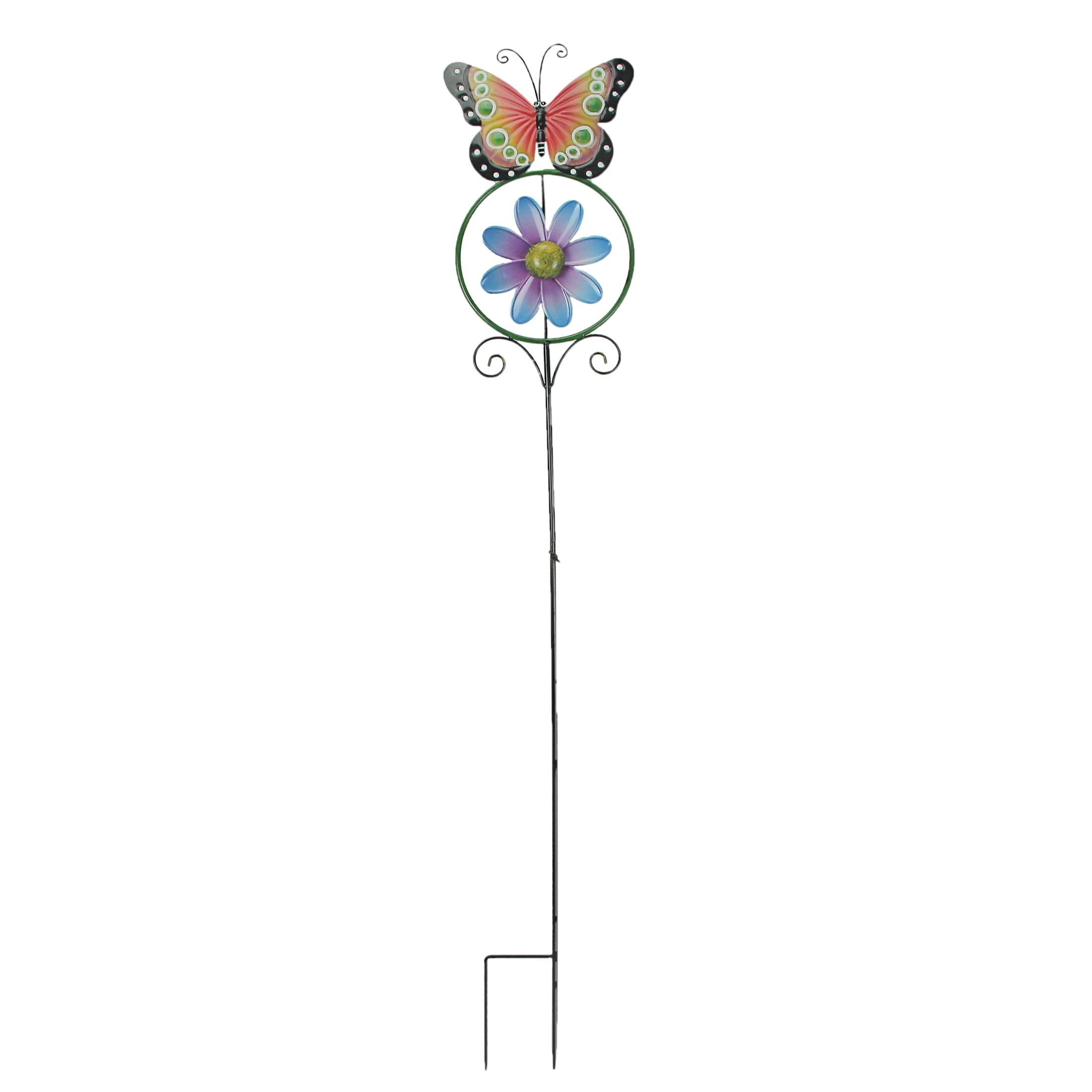 55-Inch Multicolor Metal Butterfly Flower Kinetic Wind Spinner