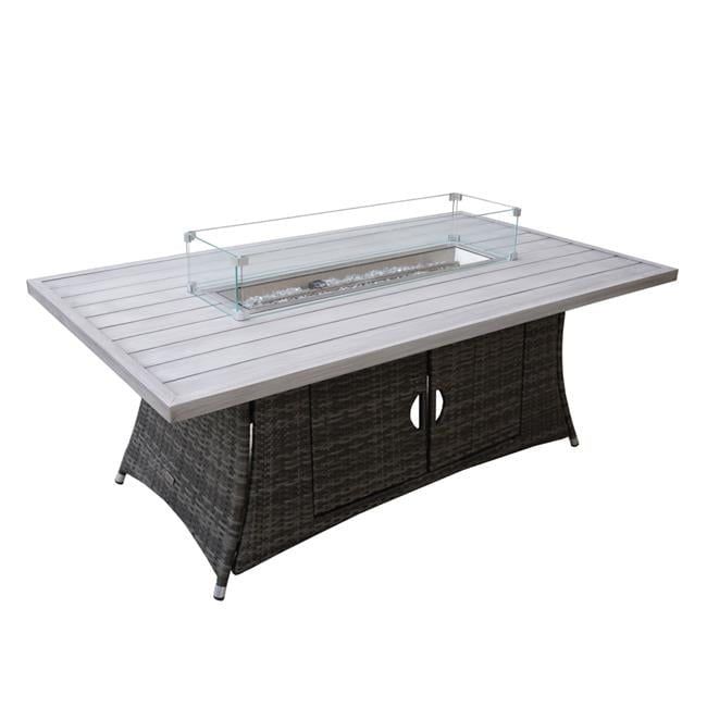 Gray Wicker and Aluminum Gas Fire Pit Table