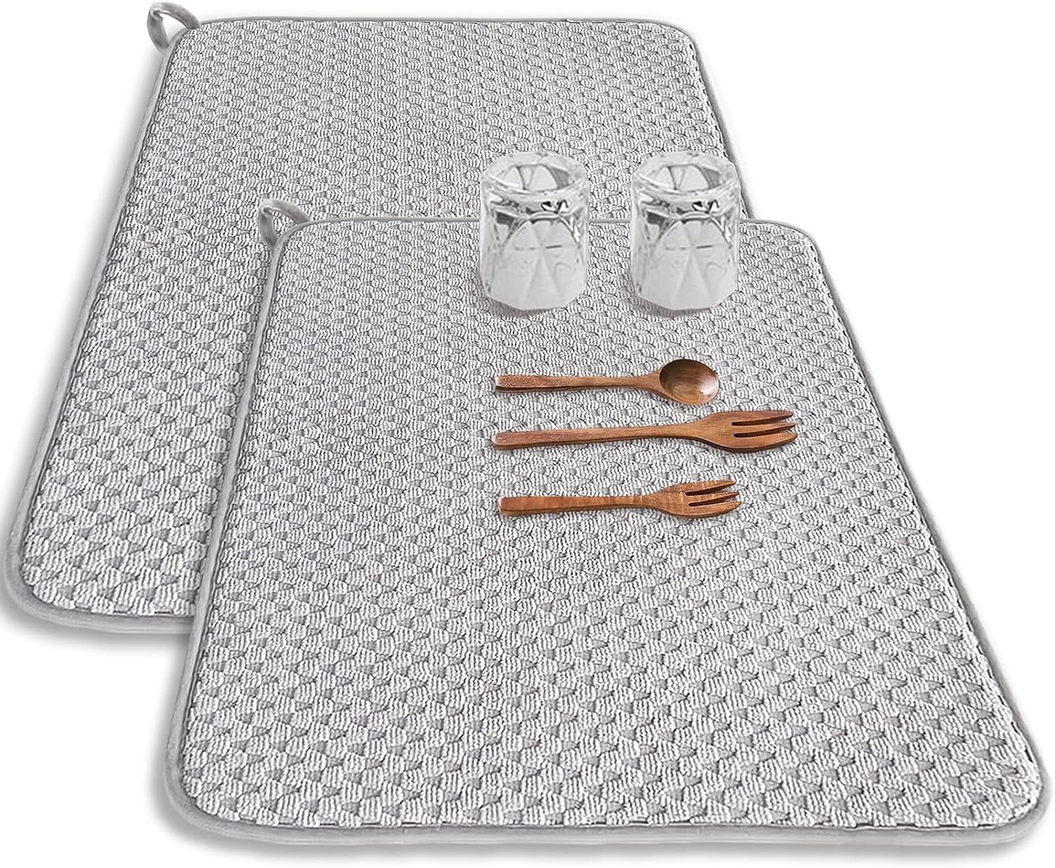 Gray Microfiber Foldable Dish Drying Mat Set