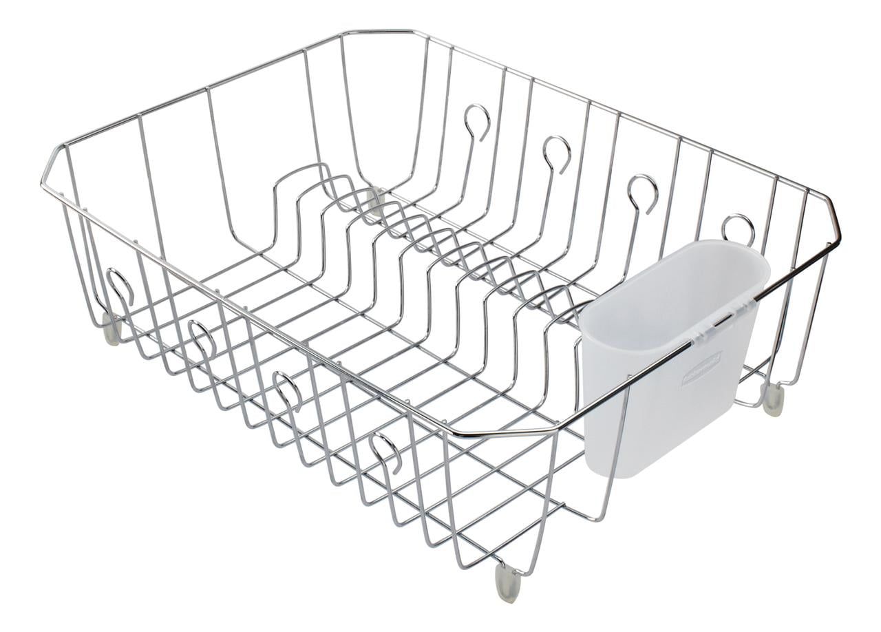 Chrome Foldable Dish Drying Rack with Utensil Cup